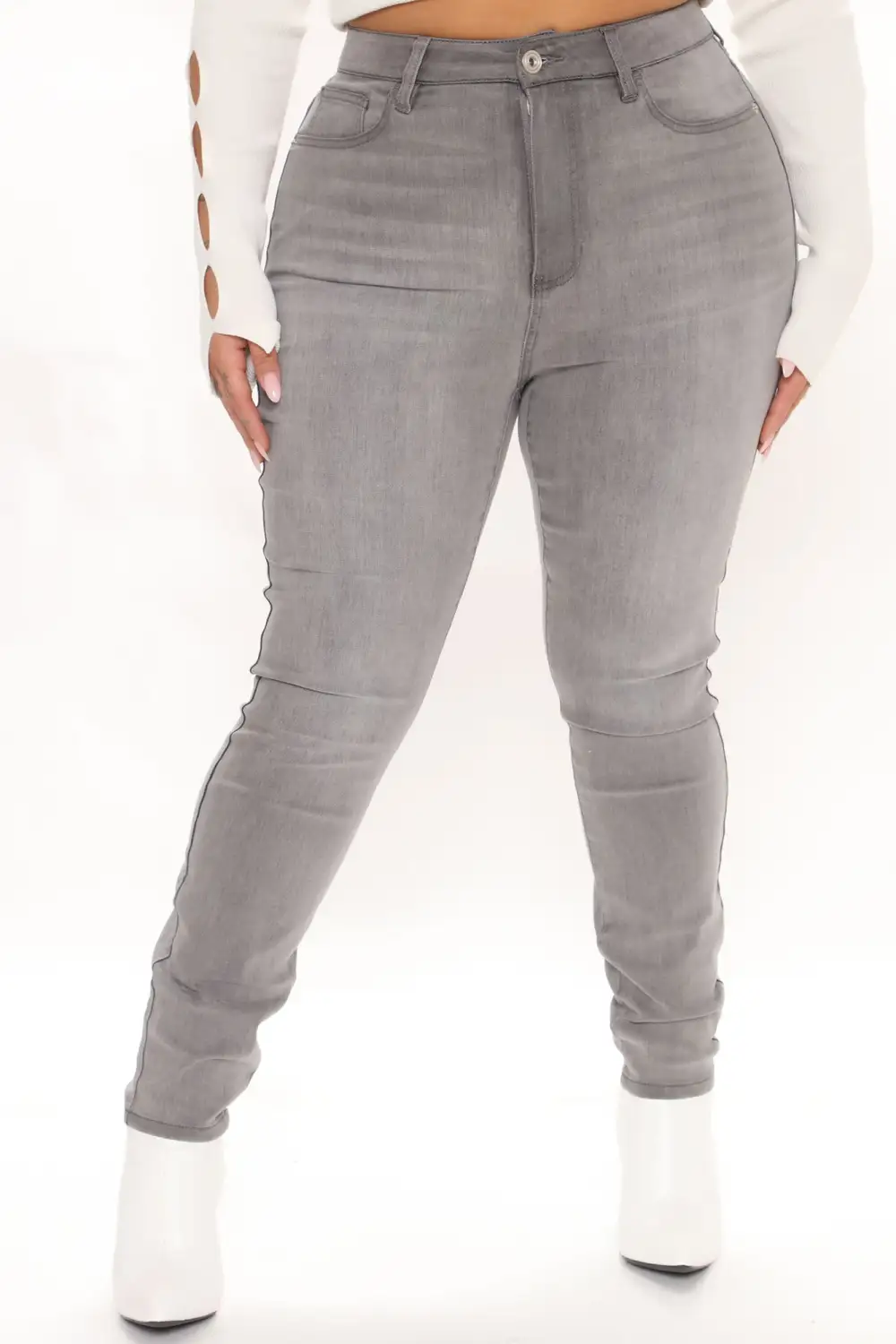 Lights Out High Rise Booty Lifting Skinny Jeans - Grey-Aldronix
