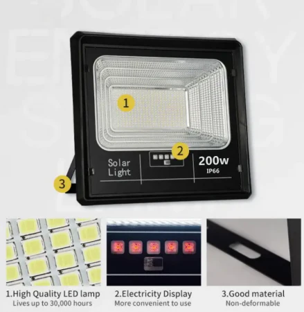 LED Projector with 200w Solar Panel and Remote Control-Aldronix