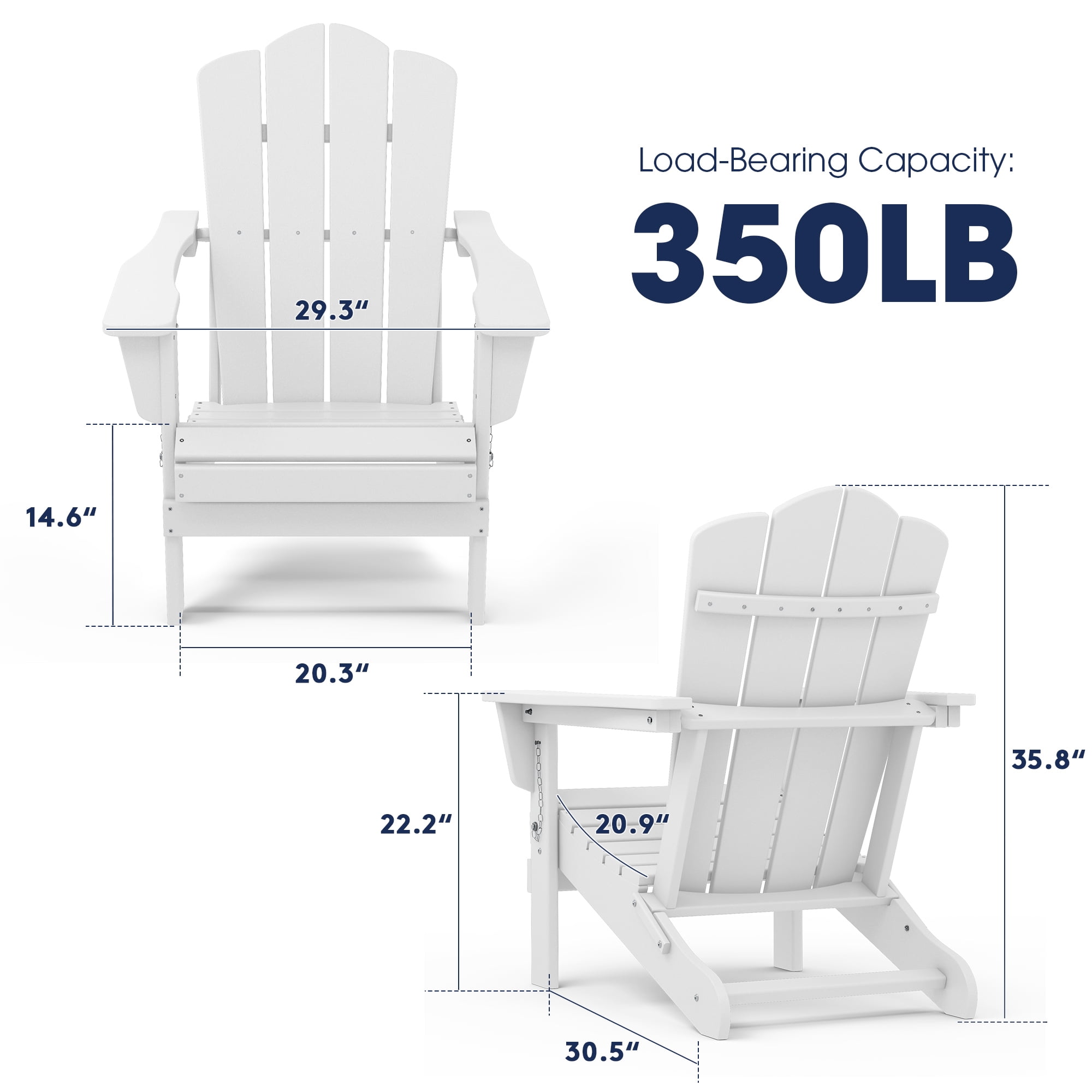 Outdoor Patio Folding HDPE Resin Adirondack Chair, Black-Aldronix