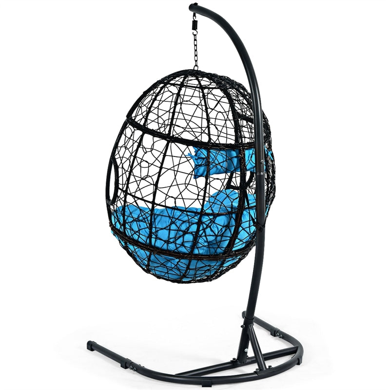 Outdoor Hanging Egg Chair Swing Hammock Chair Set with Stand & Cushion-Aldronix