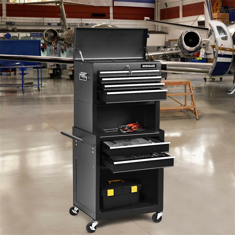 6-Drawer Rolling Tool Chest 3-in-1 Tool Storage Cabinet with Auto Locking System & Lockable Wheels-Aldronix
