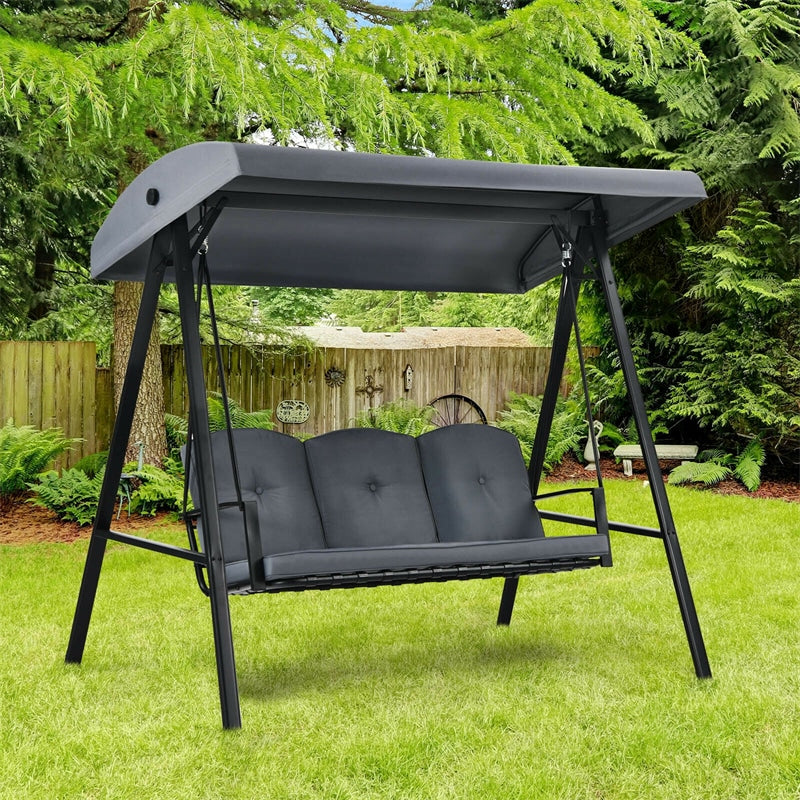 3-Seat Outdoor Porch Swing with Adjustable Tilt Canopy & Removable Cushions-Aldronix