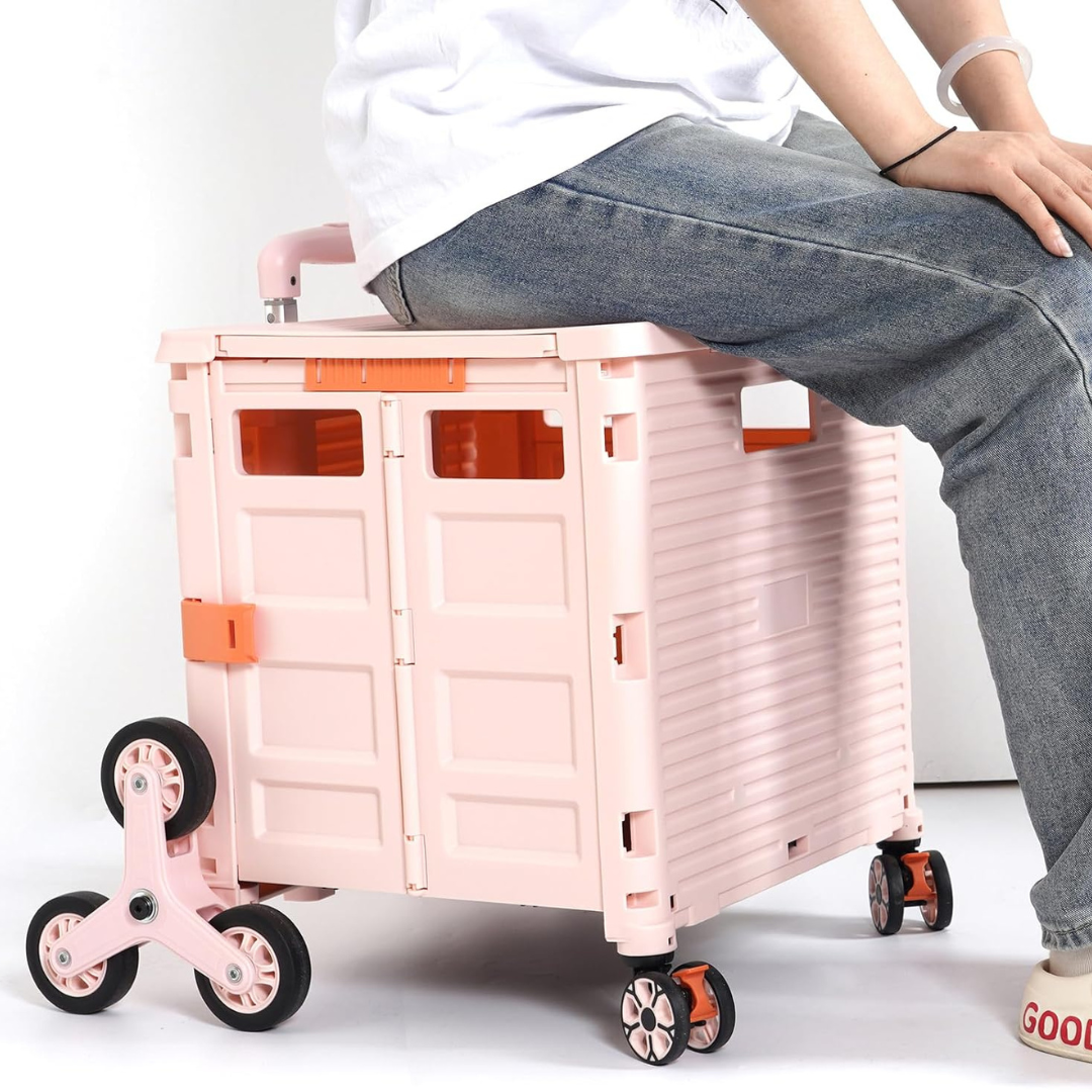Folding Portable Rolling Crate Handcart - Heavy Duty Collapsible Basket-Aldronix