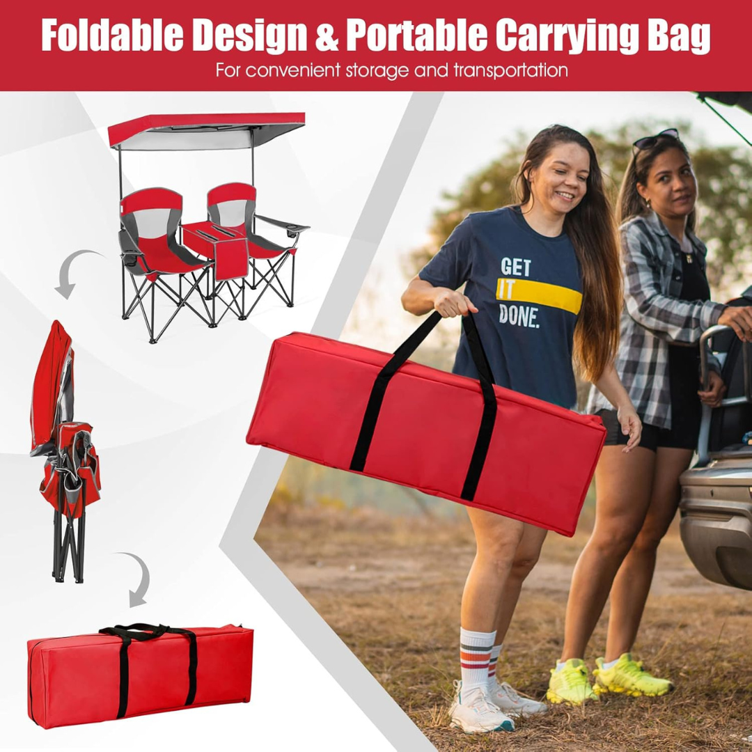 Double Camping Chair w/Shade Canopy-Aldronix