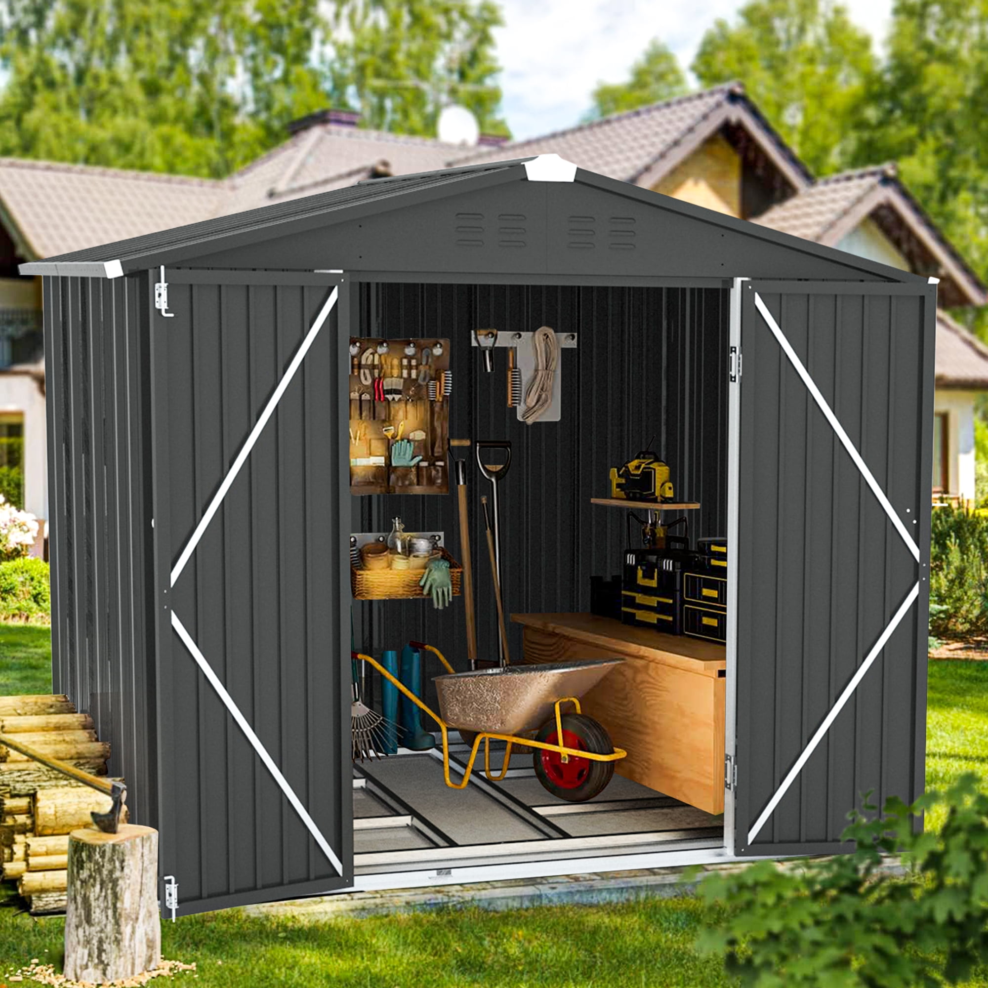 6' x 4' Outdoor Metal Storage Shed, Tools Storage Shed-Aldronix