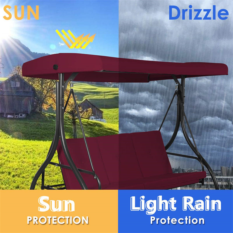 3 Seats Outdoor Patio Porch Swing Chair with Cushion Seat & Adjustable Tilt Canopy-Aldronix