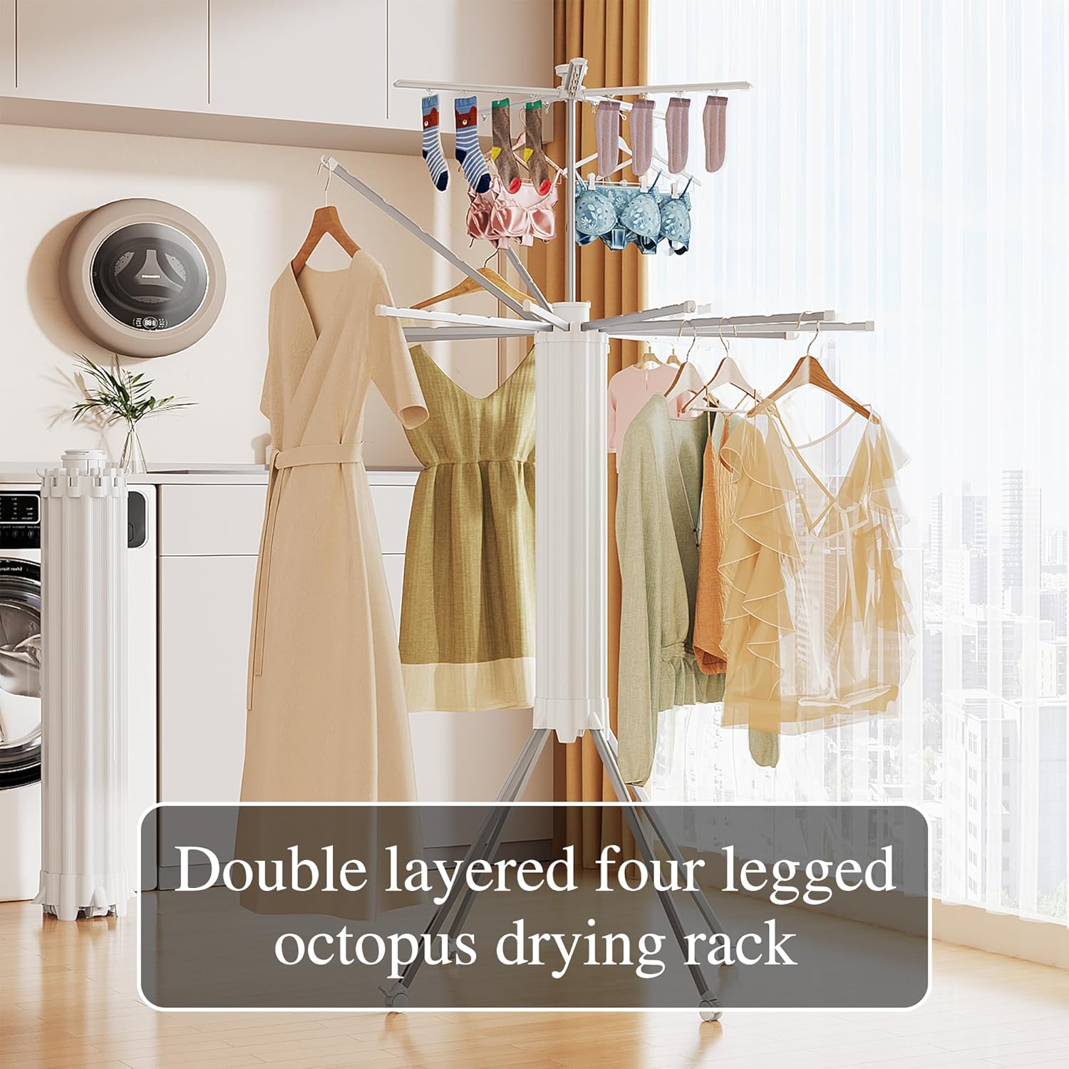 JOOM Tripod Clothes Drying Rack, Garment Rack Portable and Foldable Space Saving Laundry Drying Rack - Drying Rack Clothing Floor Folding Balcony Bedroom Household Wooden-Aldronix