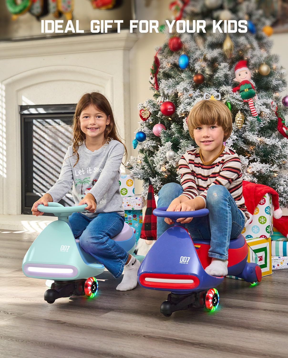FanttikRide 12V N7 Pro Electric Wiggle Car with Pedal, Rechargeable Battery, CyberWiggle, 2 in 1 Swing Car, 2 Speed, Anti-Rollover, Flashing Wheels, Bluetooth, for Ages 3 and Up, 150 Lbs, Blue-Aldronix