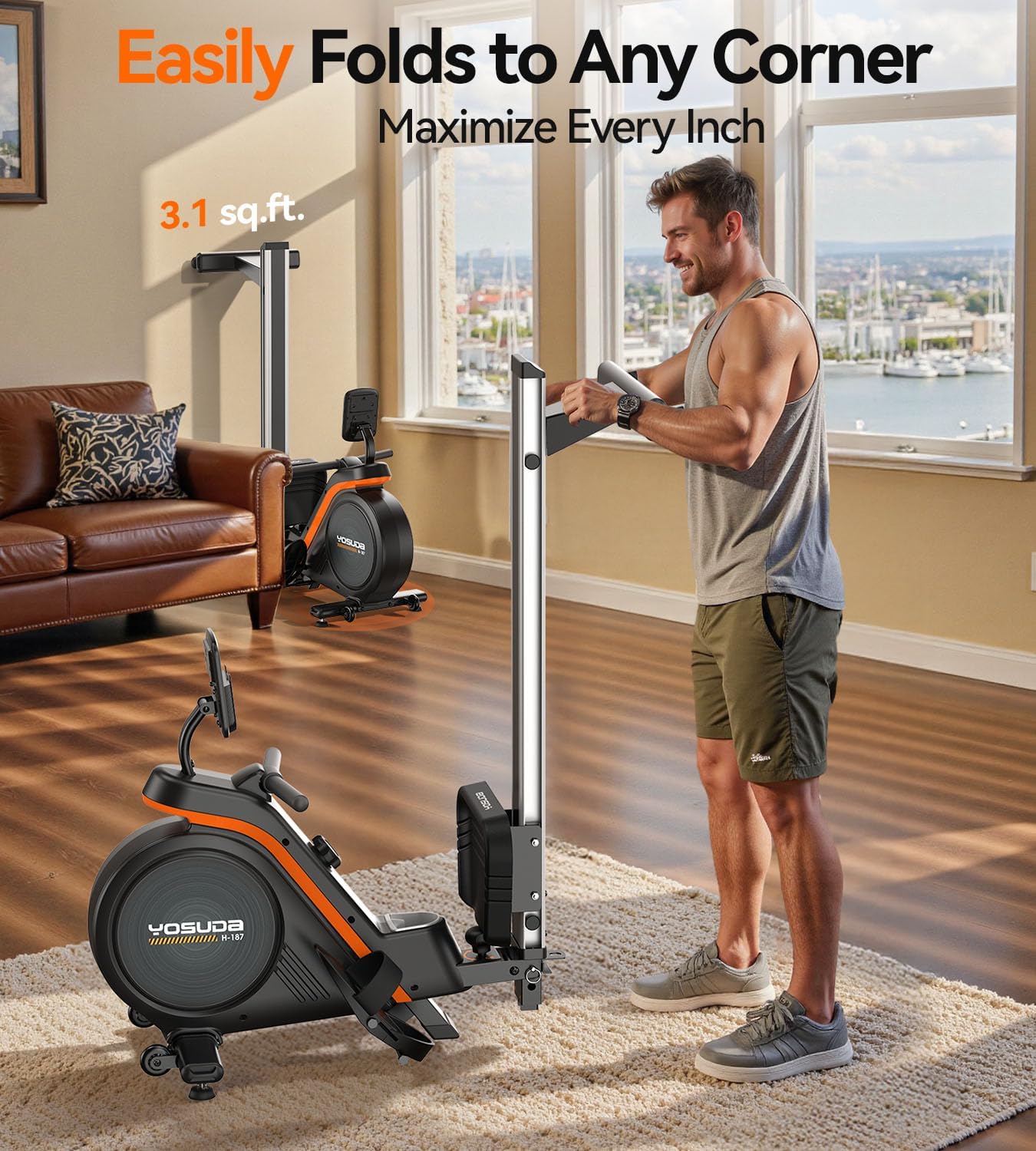 Magnetic/Water Rowing Machine for Home - Rower Machine Use with Bluetooth, App Supported, Rowing Machine for Taller Power Athletes, Comfortable Seat Cushion-Aldronix