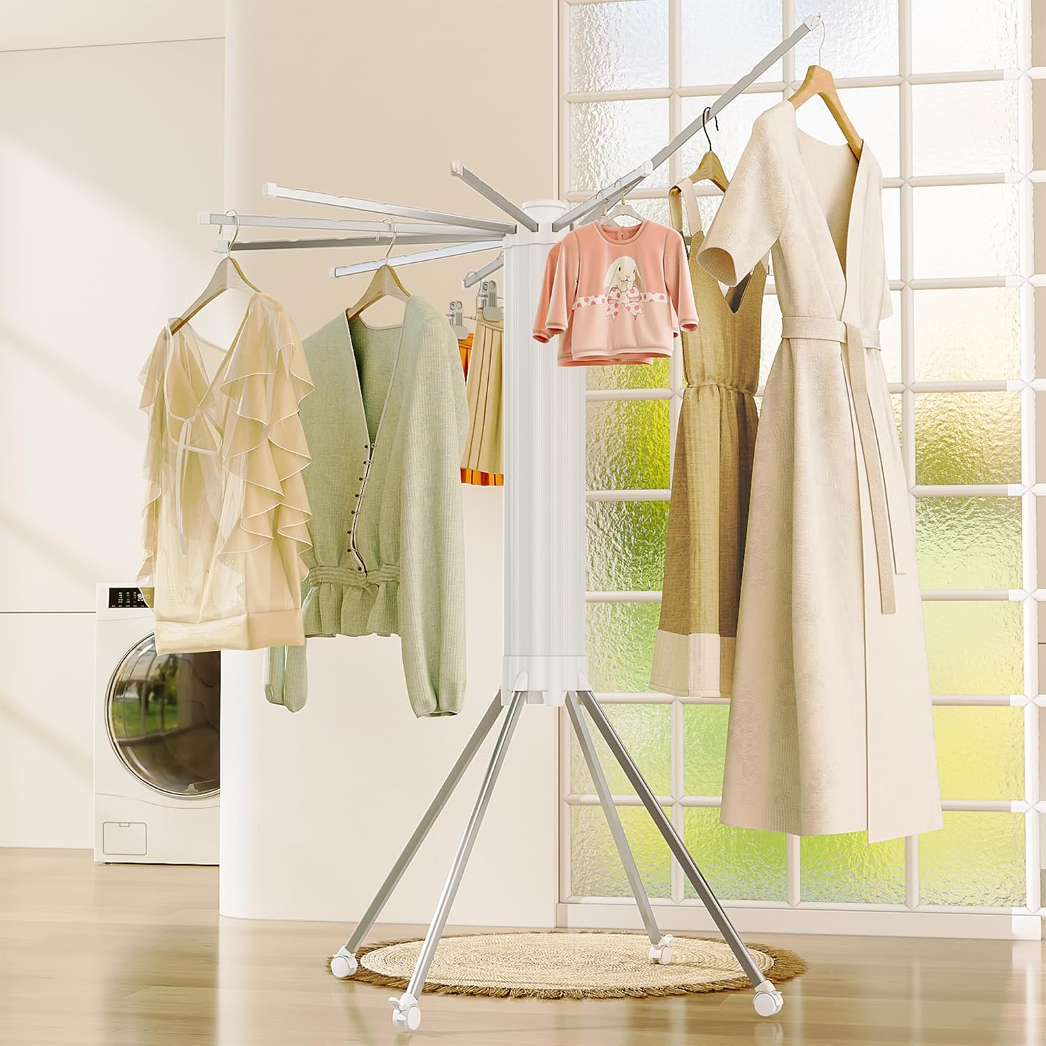JOOM Tripod Clothes Drying Rack, Garment Rack Portable and Foldable Space Saving Laundry Drying Rack - Drying Rack Clothing Floor Folding Balcony Bedroom Household Wooden-Aldronix