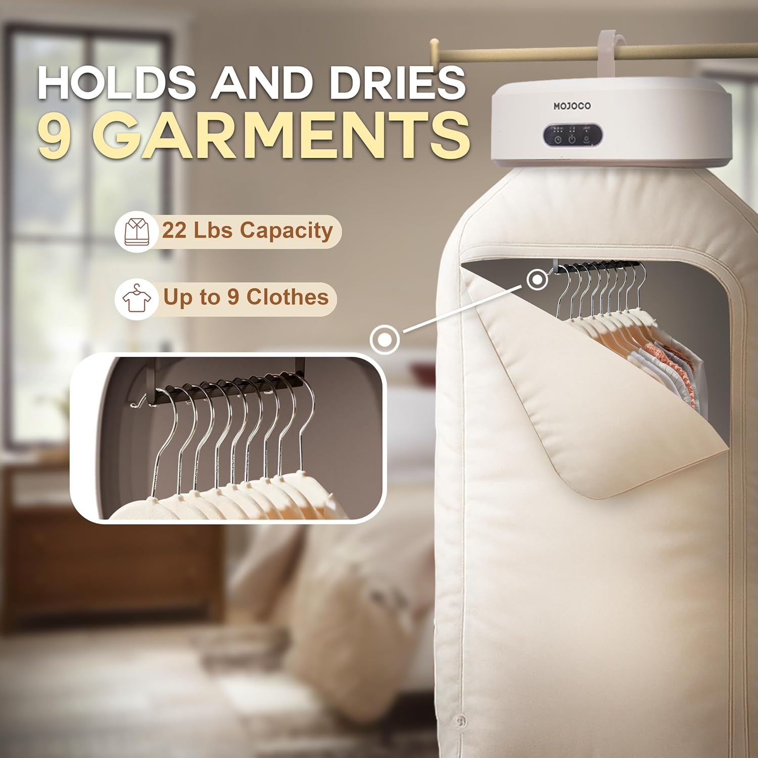 MOJOCO Portable Clothes Dryer - Mini/Compact Dryer for Apartment, RV, Travel - Small Quiet Fast-Drying Machine with Adjustable Timer & Wrinkle-Reducing Heat-Aldronix