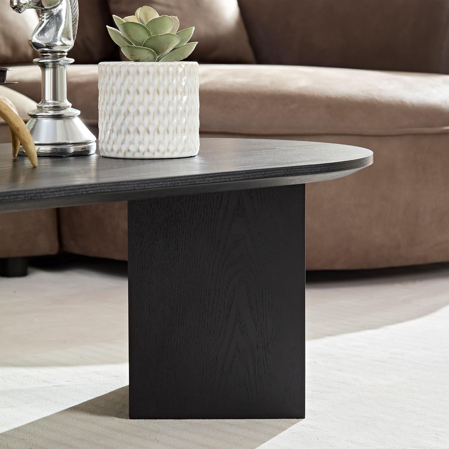 Nesting Coffee Table Set of 2, Round & Crescent Moon Wooden Coffee Tables, Modern Luxury Accent End Tea Table for Living Room Apartment (Black-Round)-Aldronix