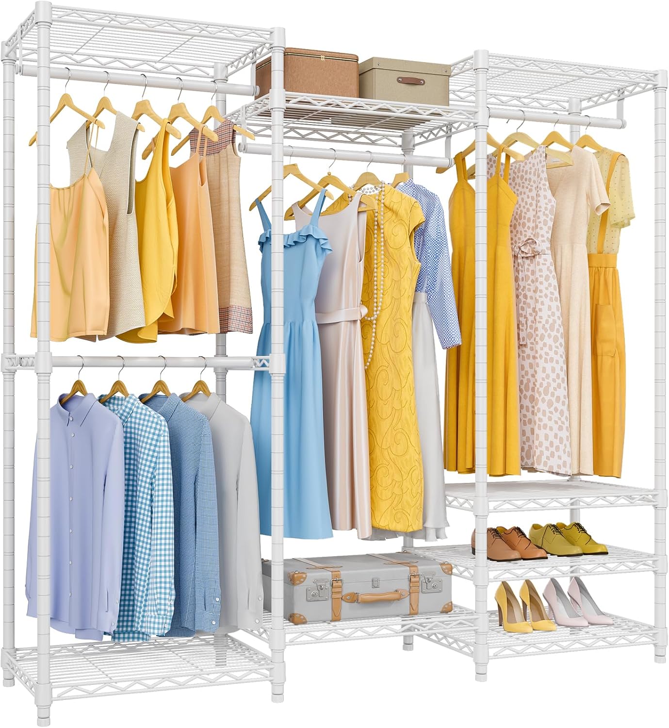 Portable Closet Wardrobe Heavy Duty Clothes Rack, with 4 Hang Rods & 8 Shelves, Adjustable Closet Racks, 68.9" L x 15.7" W x 76.4" H, Max Load 890LBS, Black-Aldronix