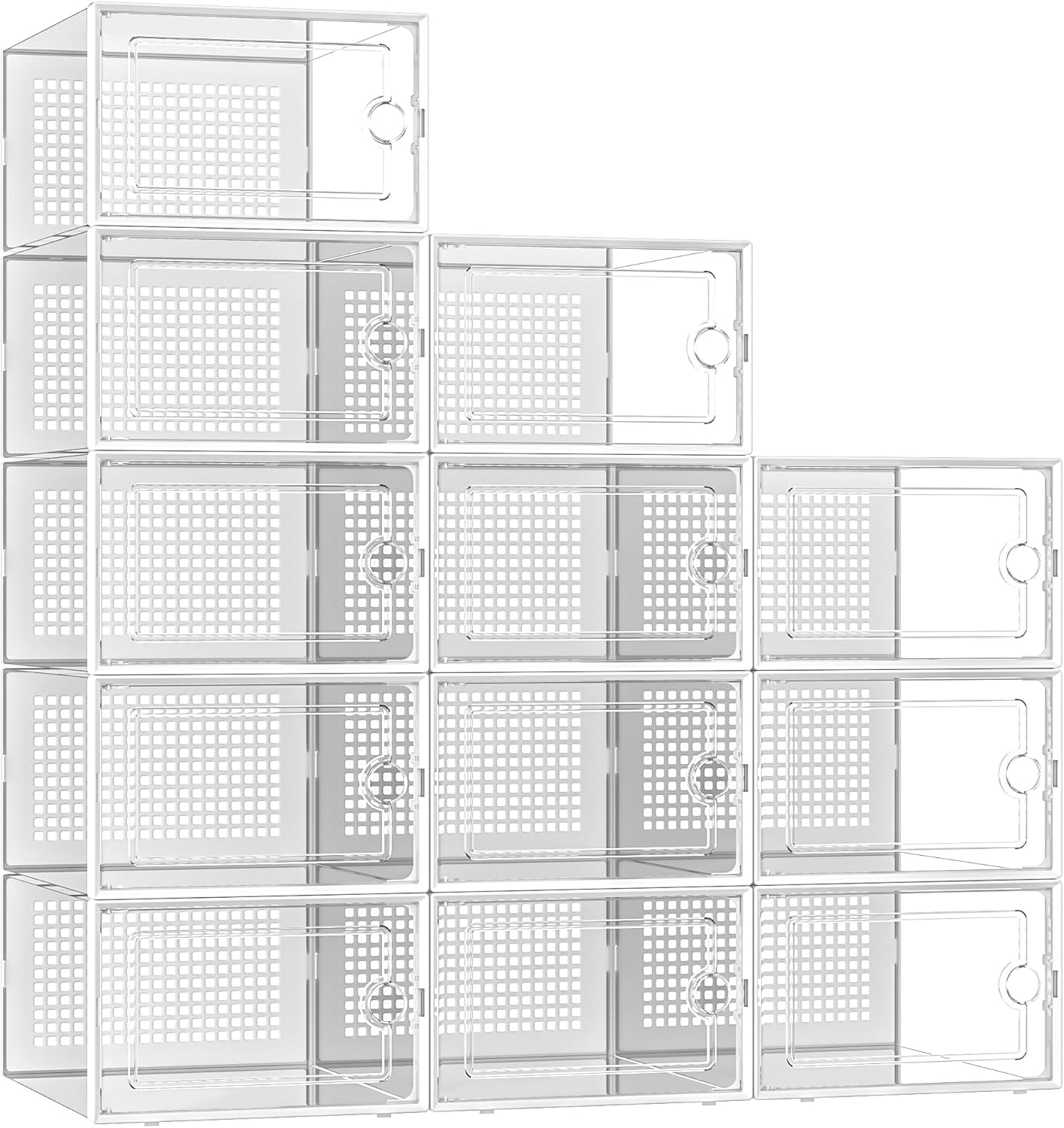 Large Shoe Storage Boxes Organizers Clear Plastic Stackable 12 Pack, Shoe Rack & Holder Substitute, Sneaker Containers, Toy Storage Organizer Bins for Entryway, Closet, Under Bed, Black-Aldronix