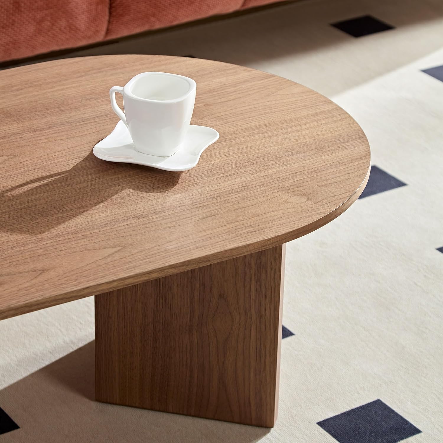Nesting Coffee Table Set of 2, Round & Crescent Moon Wooden Coffee Tables, Modern Luxury Accent End Tea Table for Living Room Apartment (Black-Round)-Aldronix