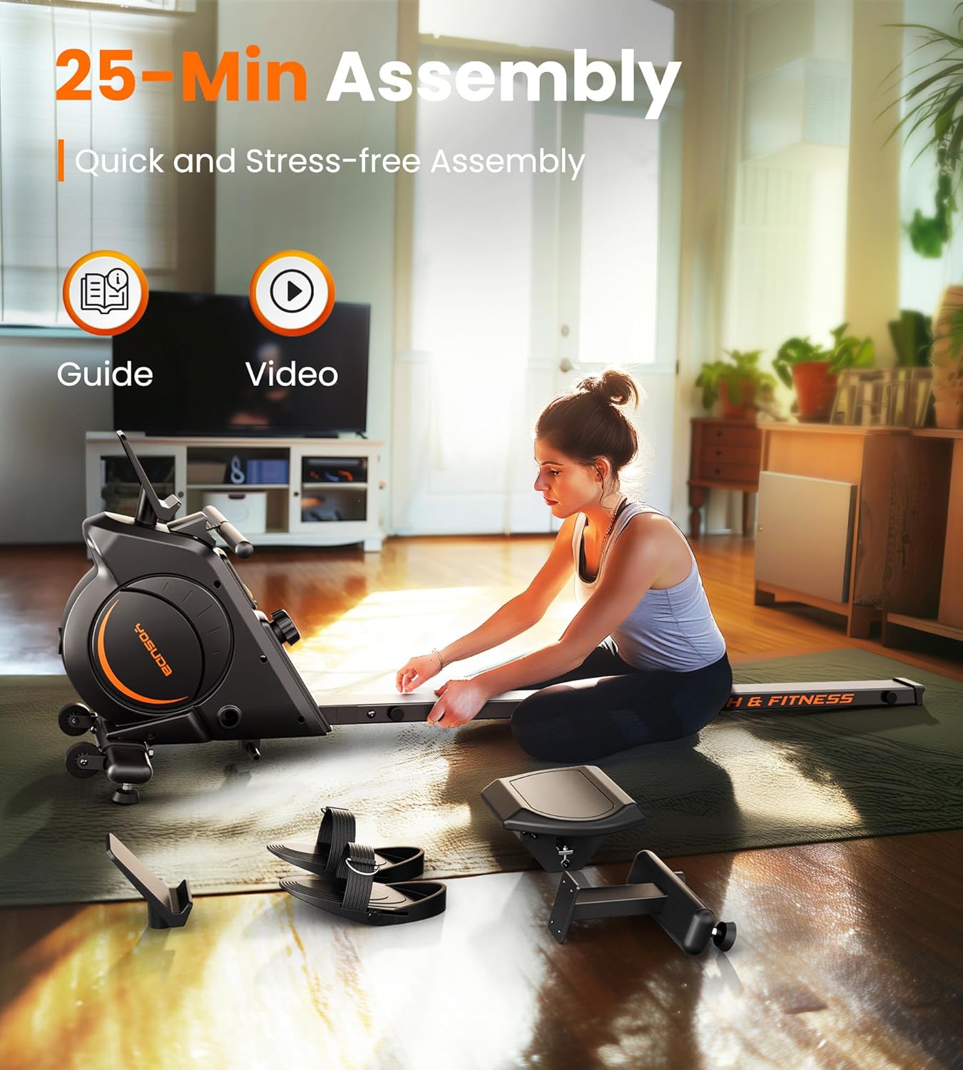 Magnetic/Water Rowing Machine for Home - Rower Machine Use with Bluetooth, App Supported, Rowing Machine for Taller Power Athletes, Comfortable Seat Cushion-Aldronix