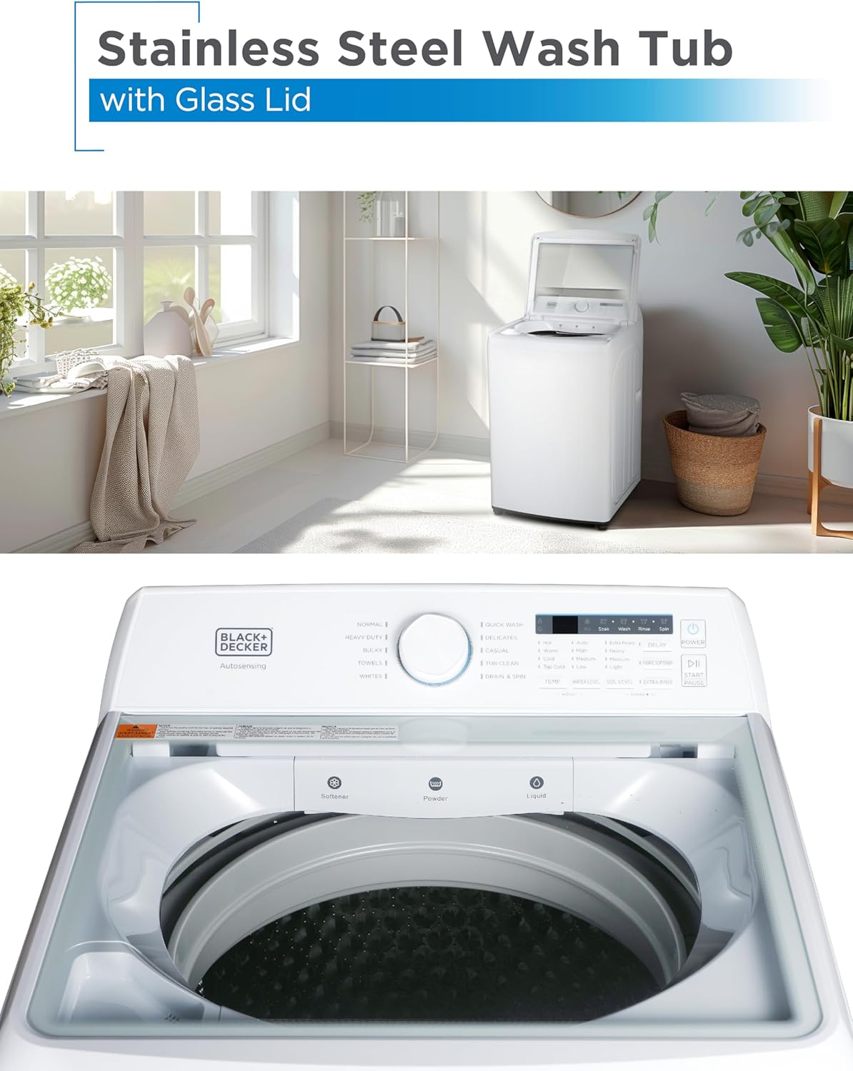 BLACK+DECKER 0.9 Cu. Ft. Portable Washer, 6.6 lb. Capacity Washing Machine for Homes & Apartments, 5 Wash Cycles, Quick Connect Sink Adapter and Drain Hose Included, Transparent Lid, BPWM09W, White-Aldronix