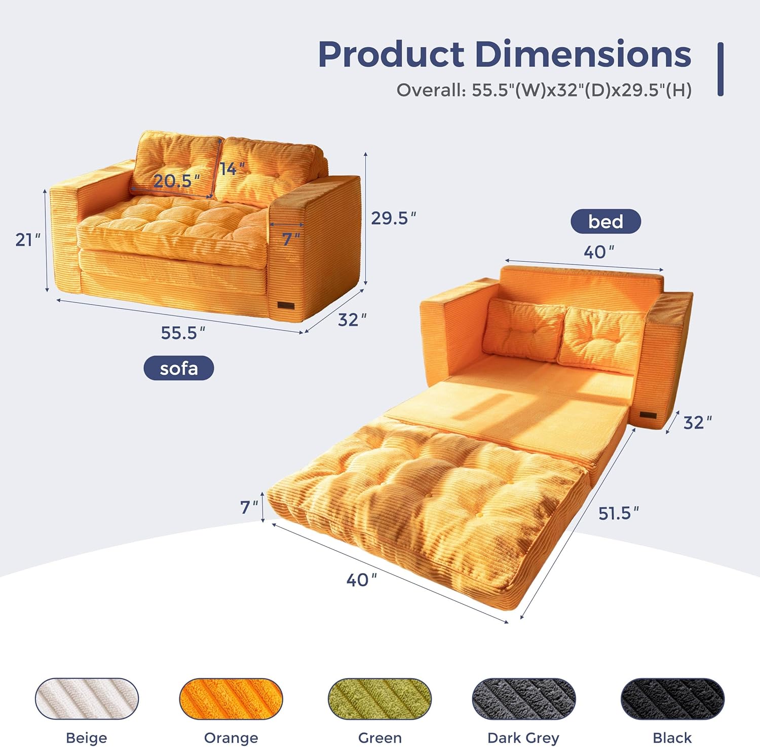  Convertible Sofa Bed, Pull Out Loveseat Sleeper Sofa, 2 in 1 Folding Couch Bed, Fold Out Floor Couch with Pillows for Living Room Bedroom Lounge, Beige-Aldronix