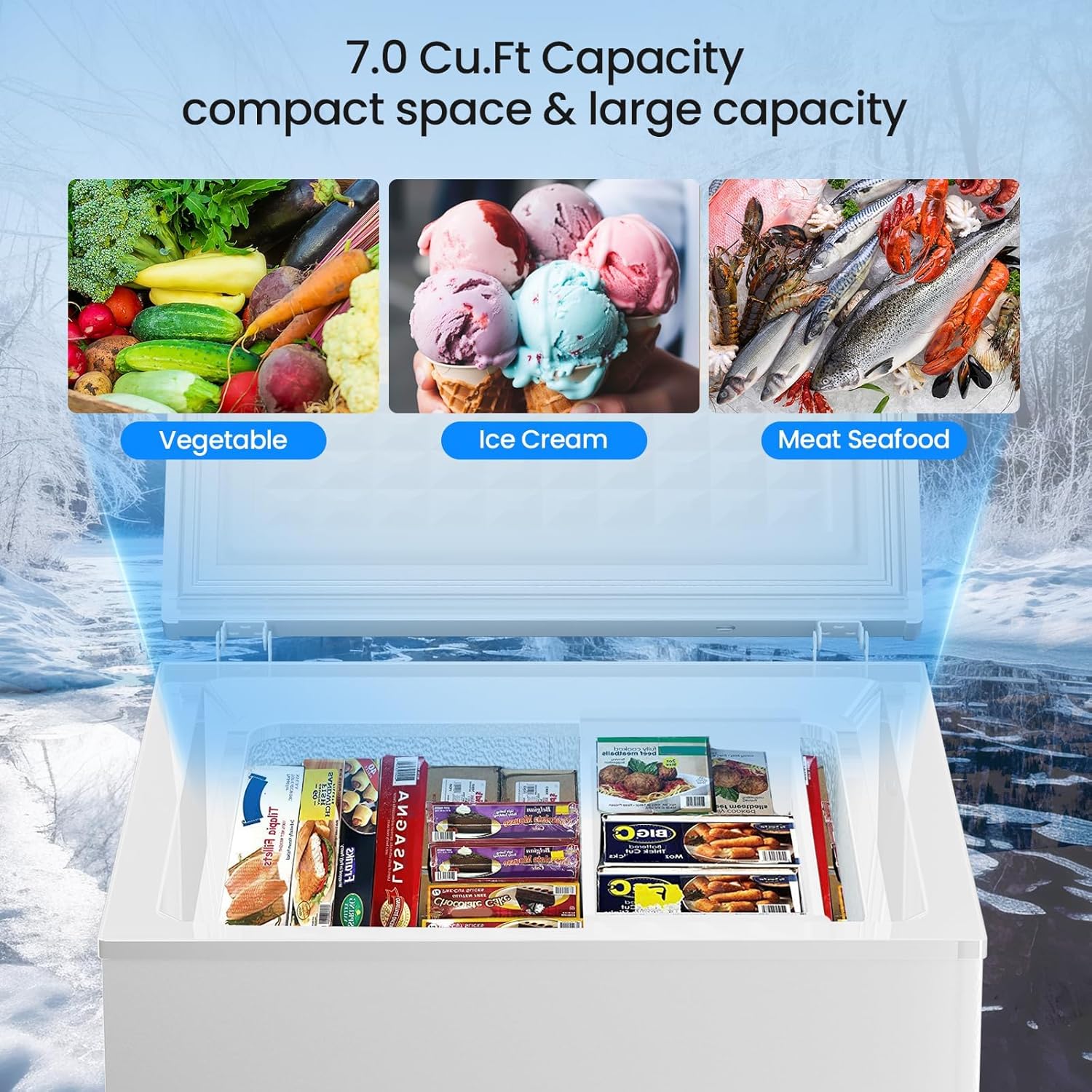 Kismile 3.5 Cubic Feet Chest Freezer with 2 Removable Baskets Free Standing Top Open Door Compact Freezer with Adjustable Temperature for Home/Kitchen/Office/Bar (3.5 Cubic Feet, Black)-Aldronix