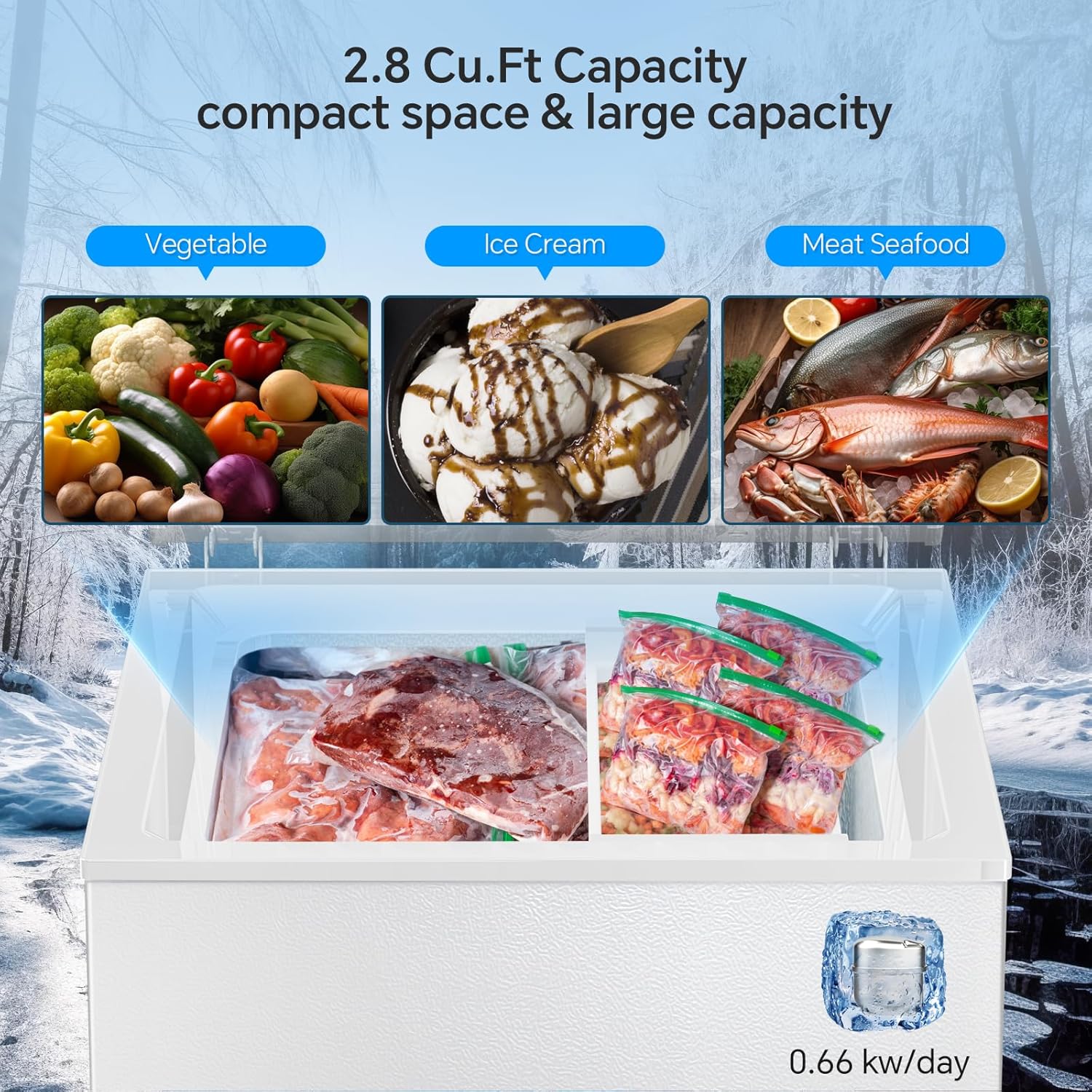 Kismile 3.5 Cubic Feet Chest Freezer with 2 Removable Baskets Free Standing Top Open Door Compact Freezer with Adjustable Temperature for Home/Kitchen/Office/Bar (3.5 Cubic Feet, Black)-Aldronix