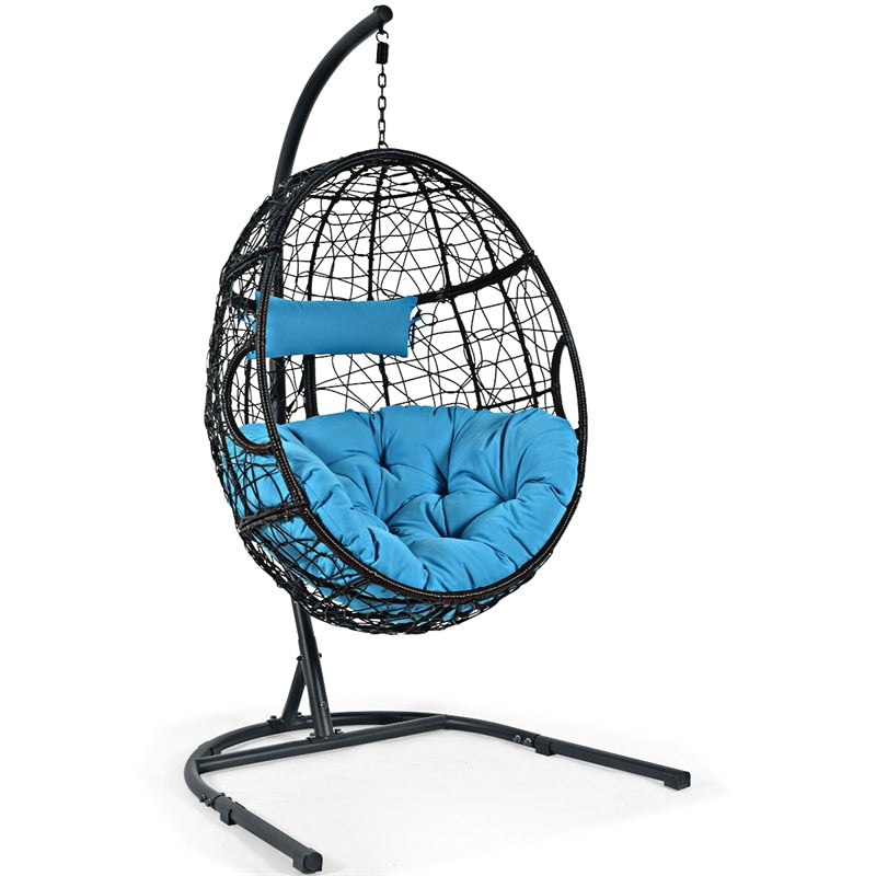 Outdoor Hanging Egg Chair Swing Hammock Chair Set with Stand & Cushion-Aldronix
