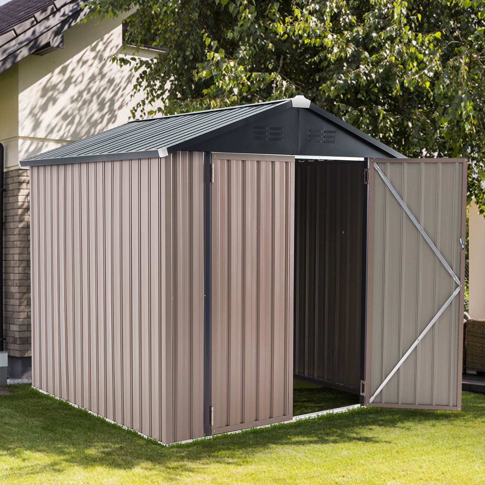 5 x 3 ft. Outdoor Metal Storage Shed with Sliding Roof & Lockable Door for Backyard, Garden-Aldronix