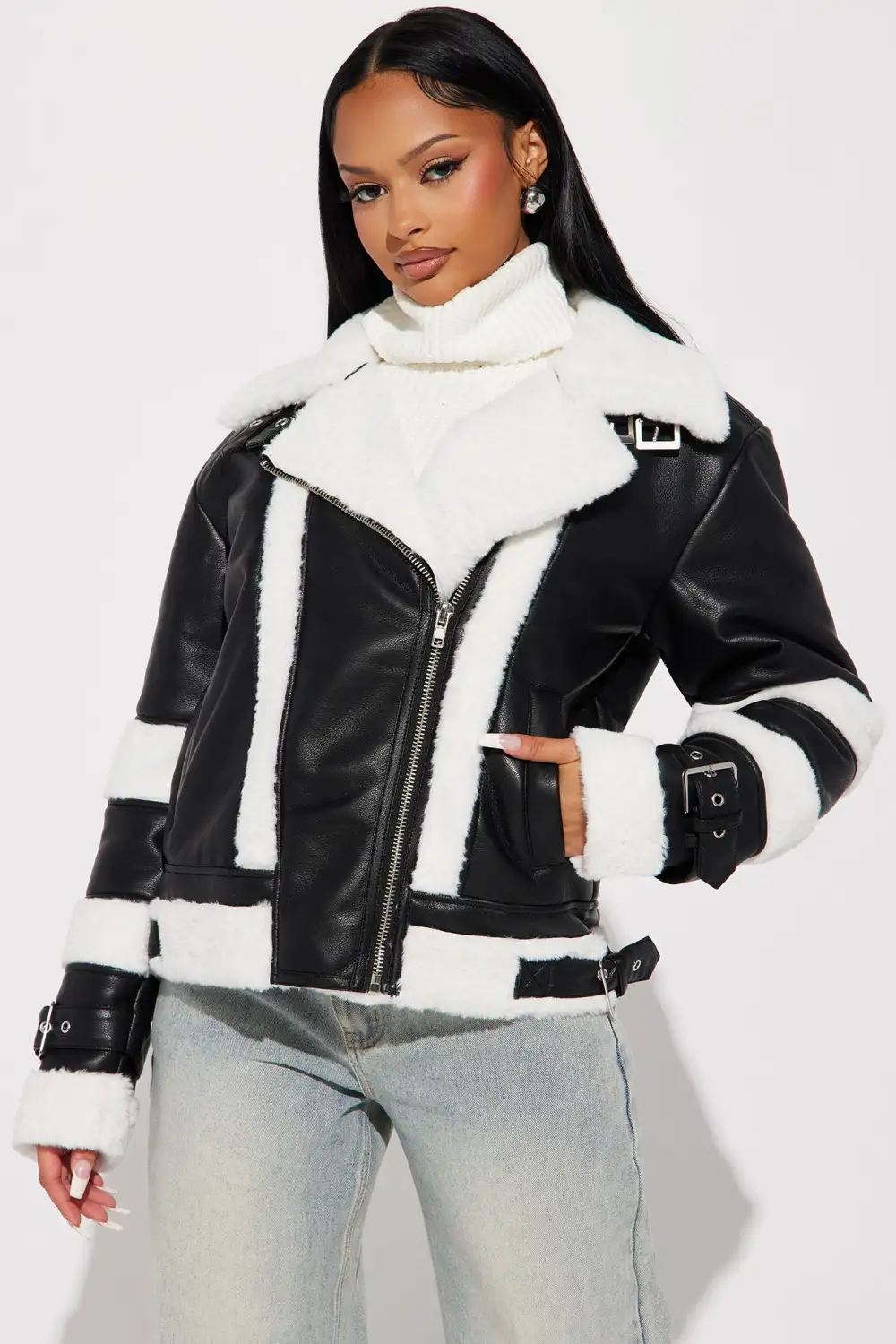 Always Be Mine Shearling Moto - Black-Aldronix