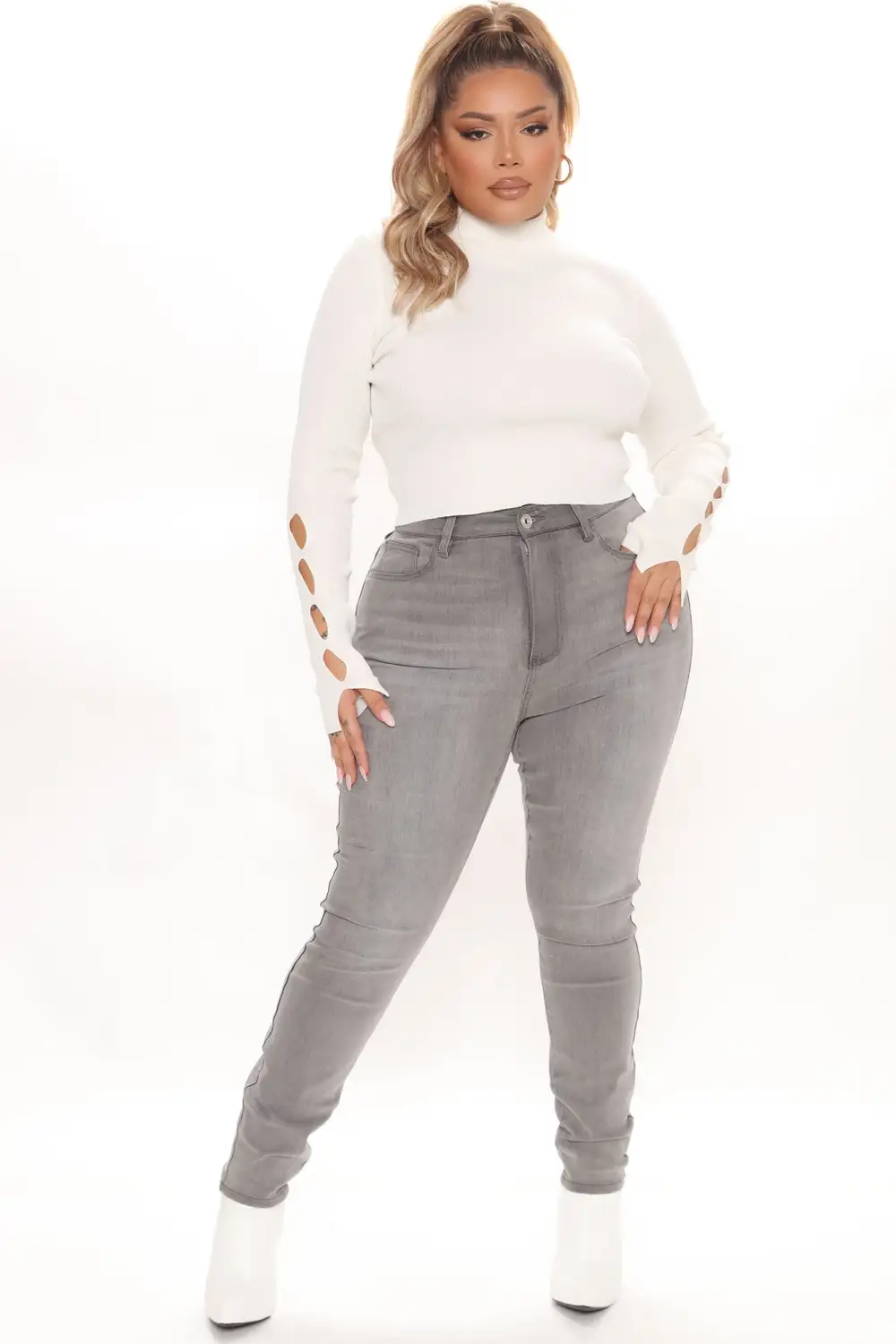 Lights Out High Rise Booty Lifting Skinny Jeans - Grey-Aldronix