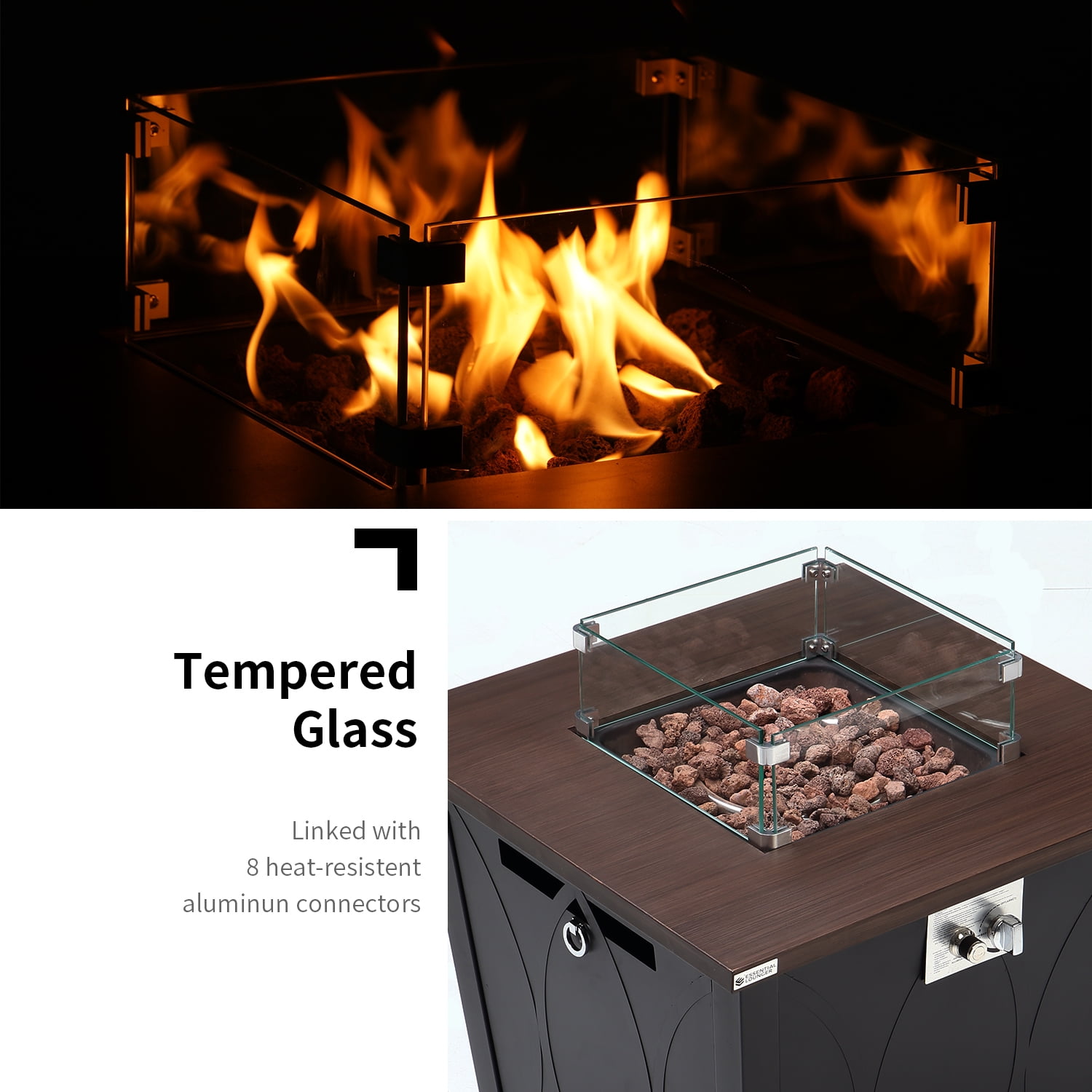 28" Propane Gas Fire Pit Table, 50000 BTU Steel Fire Table with Lid and Waterproof Cover, Black-Aldronix