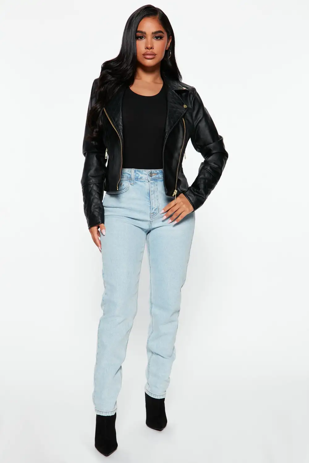 Out For A Ride Vegan Leather Moto Jacket - Black-Aldronix