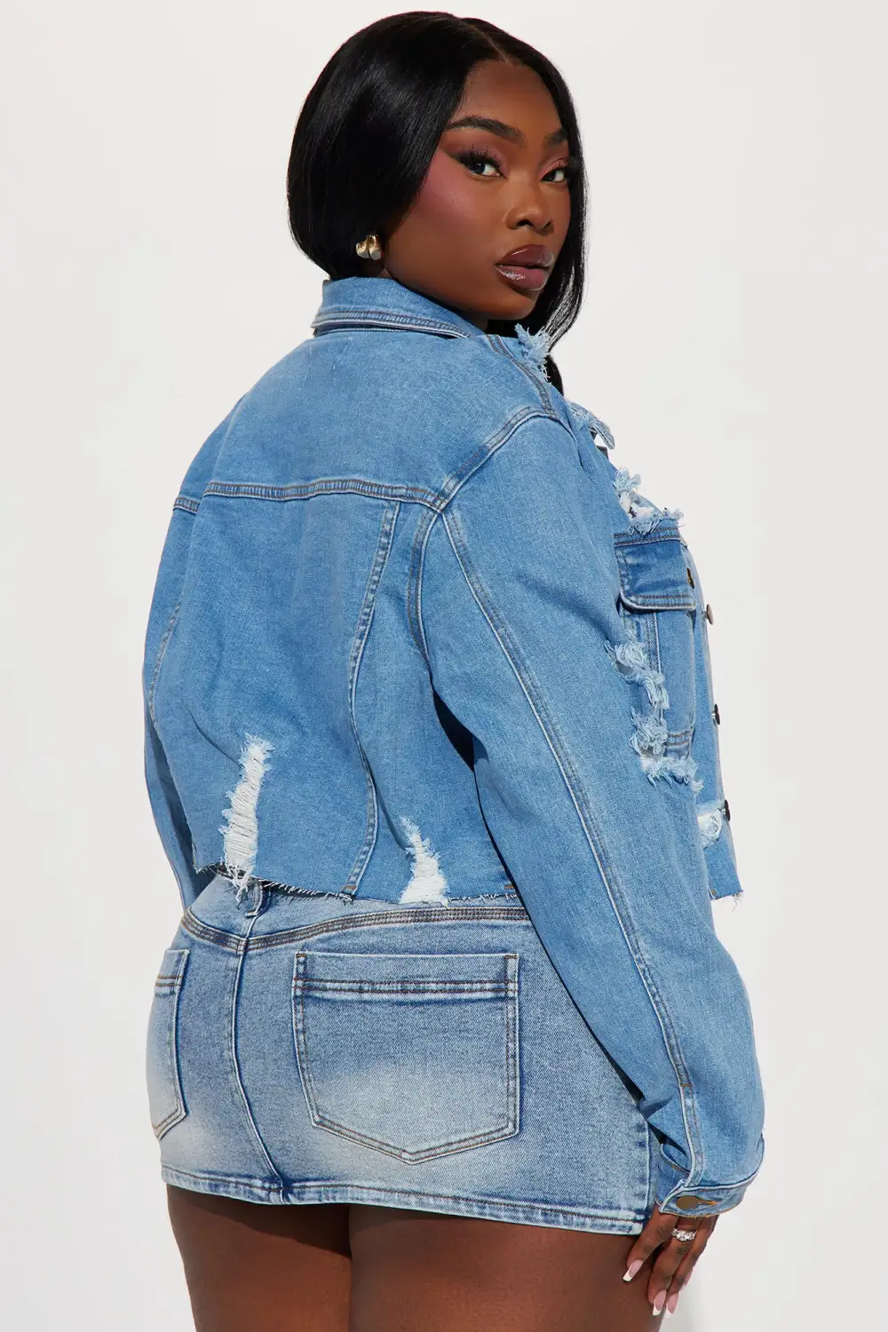 All Torn Up Crop Denim Jacket - Medium Wash-Aldronix