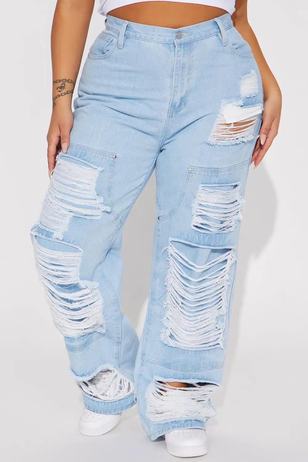 Way With Words Ripped Non Stretch Baggy Jeans - Light Wash-Aldronix