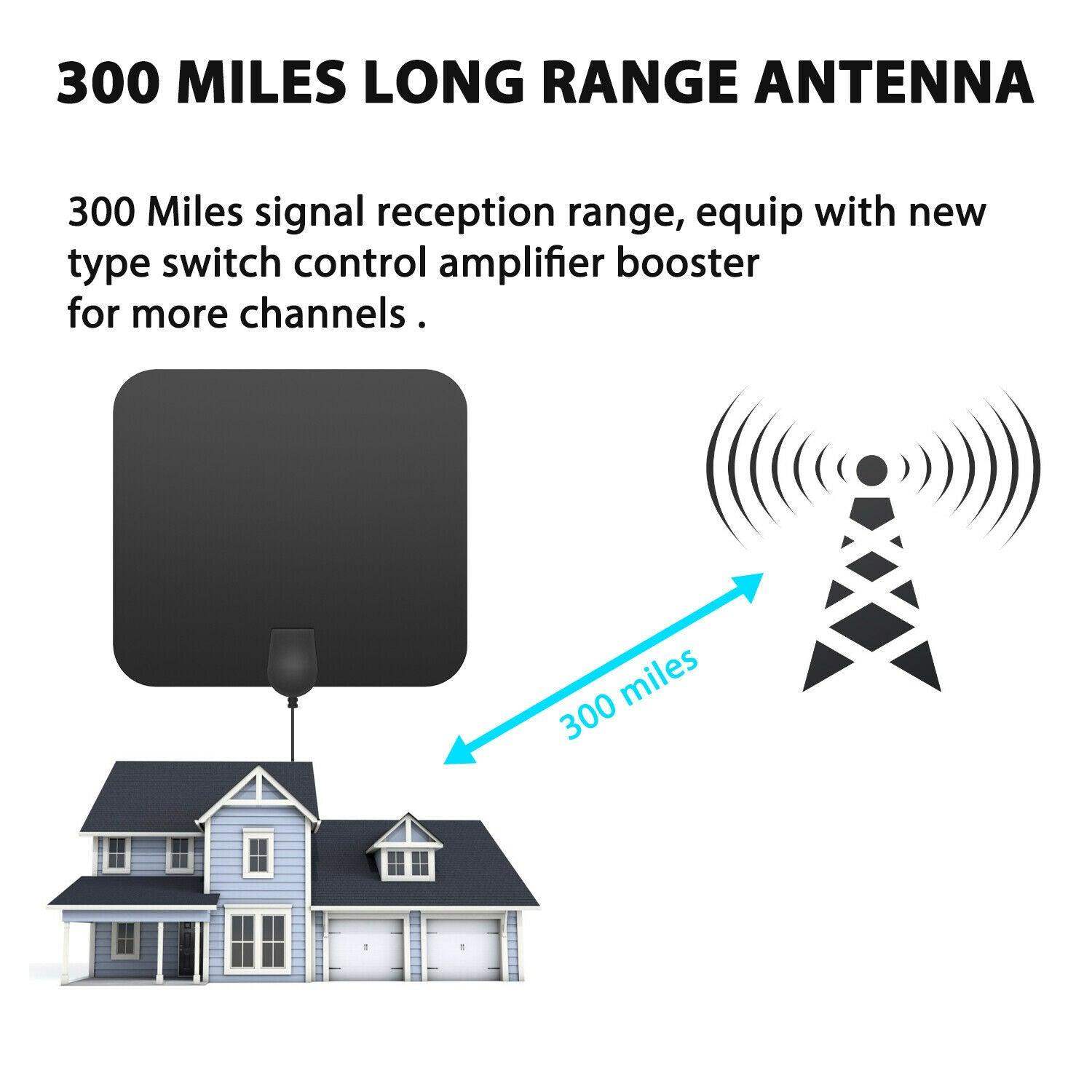 300 Miles Indoor Digital Amplified HDTV Antenna W/ Signal Booster-Aldronix
