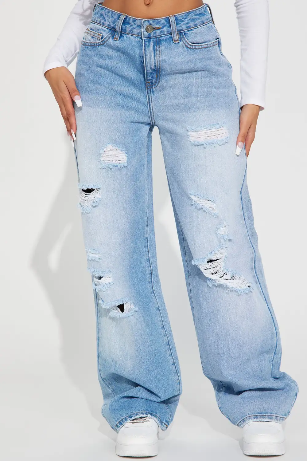 Left Him On Read Non Stretch Wide Leg Jeans - Medium Wash-Aldronix