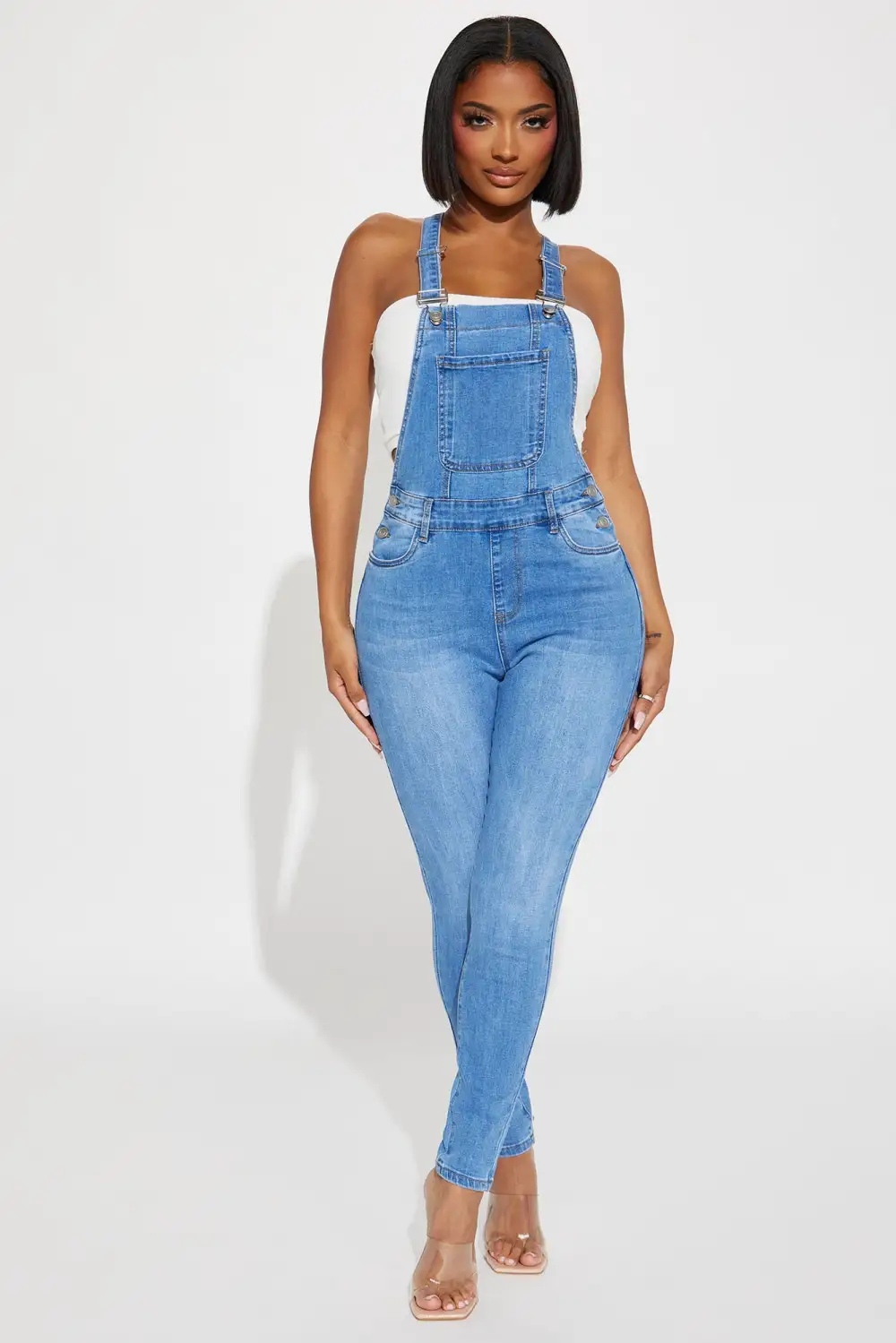 Always Petty Skinny Stretch Denim Overalls - Light Wash-Aldronix