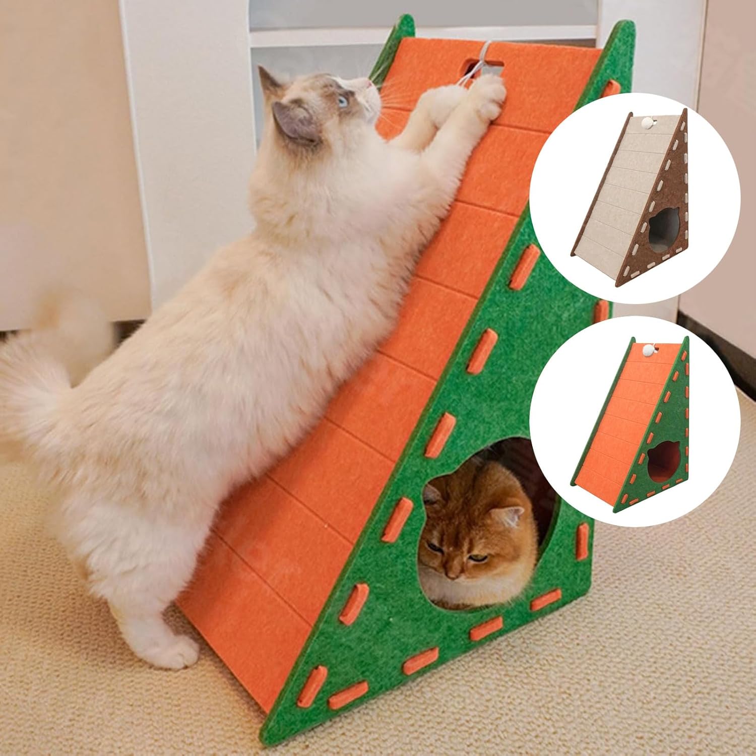 Cat Scratching Board, L/Triangular Shape Felt Scratching Pad, 3-in-1 Vertical Integrated Scrat Board with Cat Bed, Wear-Resistant Non-Shedding, Cats Claw Grinding Pad Rest and Entertainment (A)-Aldronix