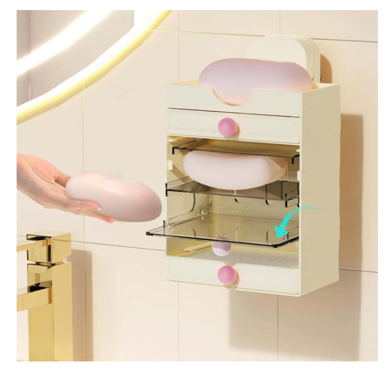 Suction Cup Wall Mounted Multi-Layer Soap Dish Waterproof with Drainage Box-Aldronix