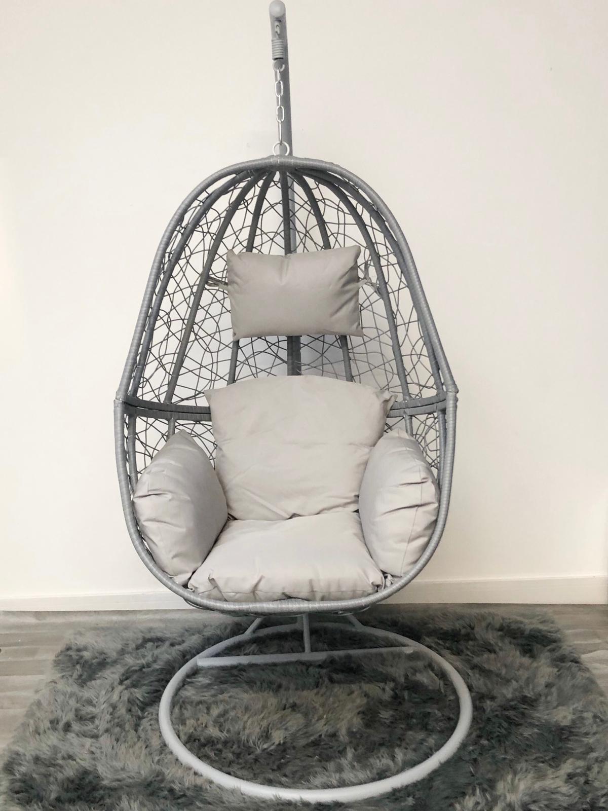 Grey hanging egg chair swing seat with circle base-Aldronix
