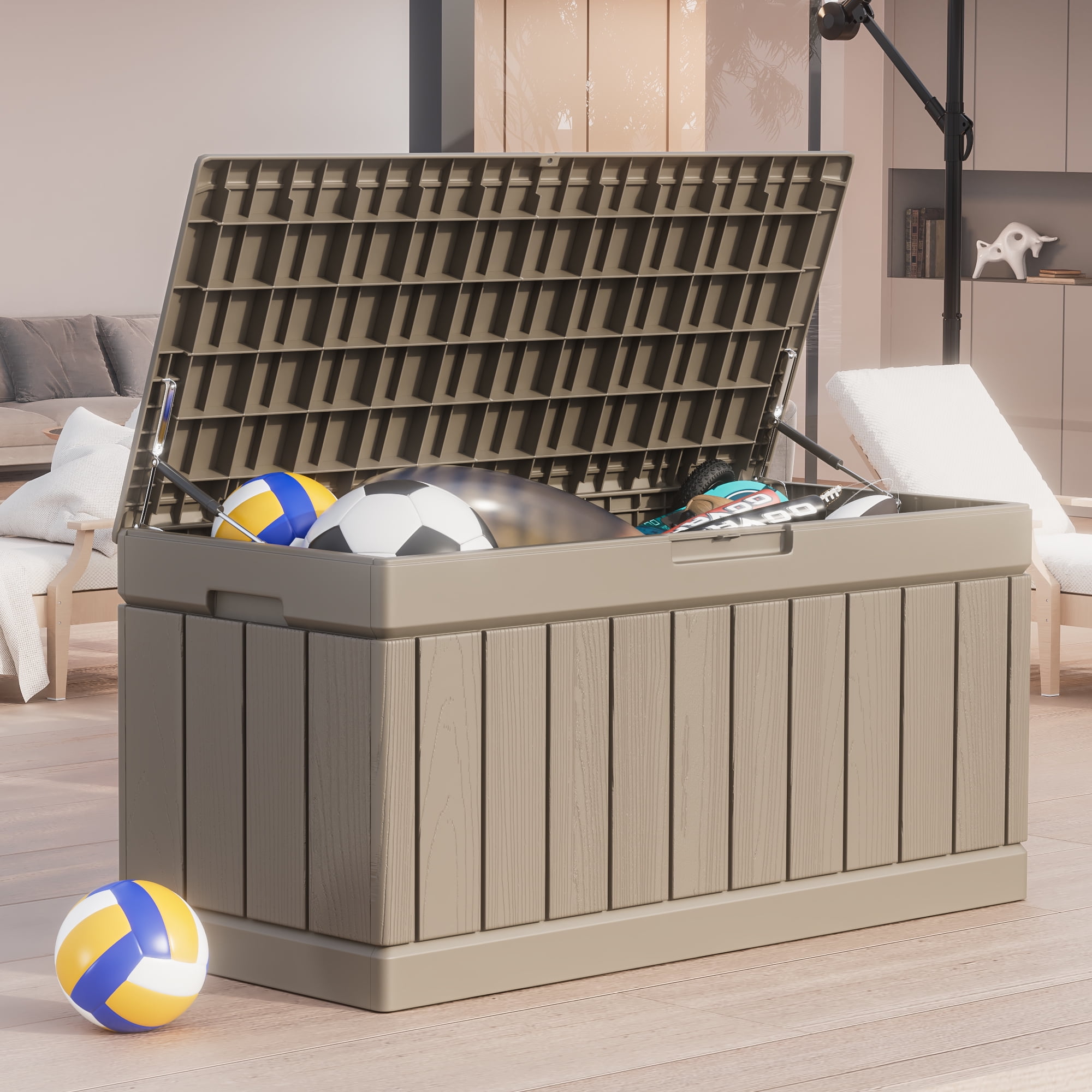 82 Gallon Outdoor Storage in Resin Deck Box 45.66in Width Lockable Deck Box, Black-Aldronix