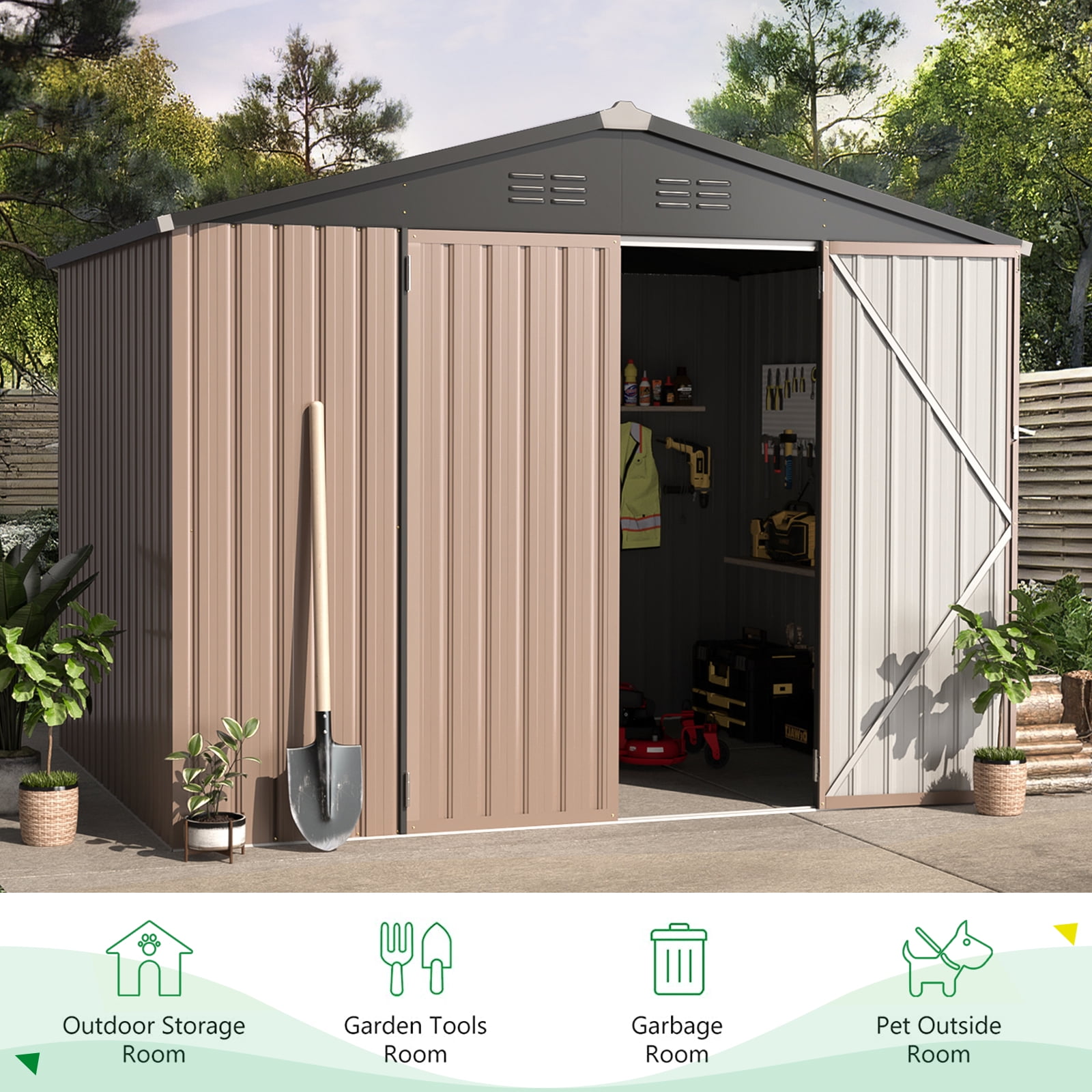 5 x 3 ft. Outdoor Metal Storage Shed with Sliding Roof & Lockable Door for Backyard, Garden-Aldronix
