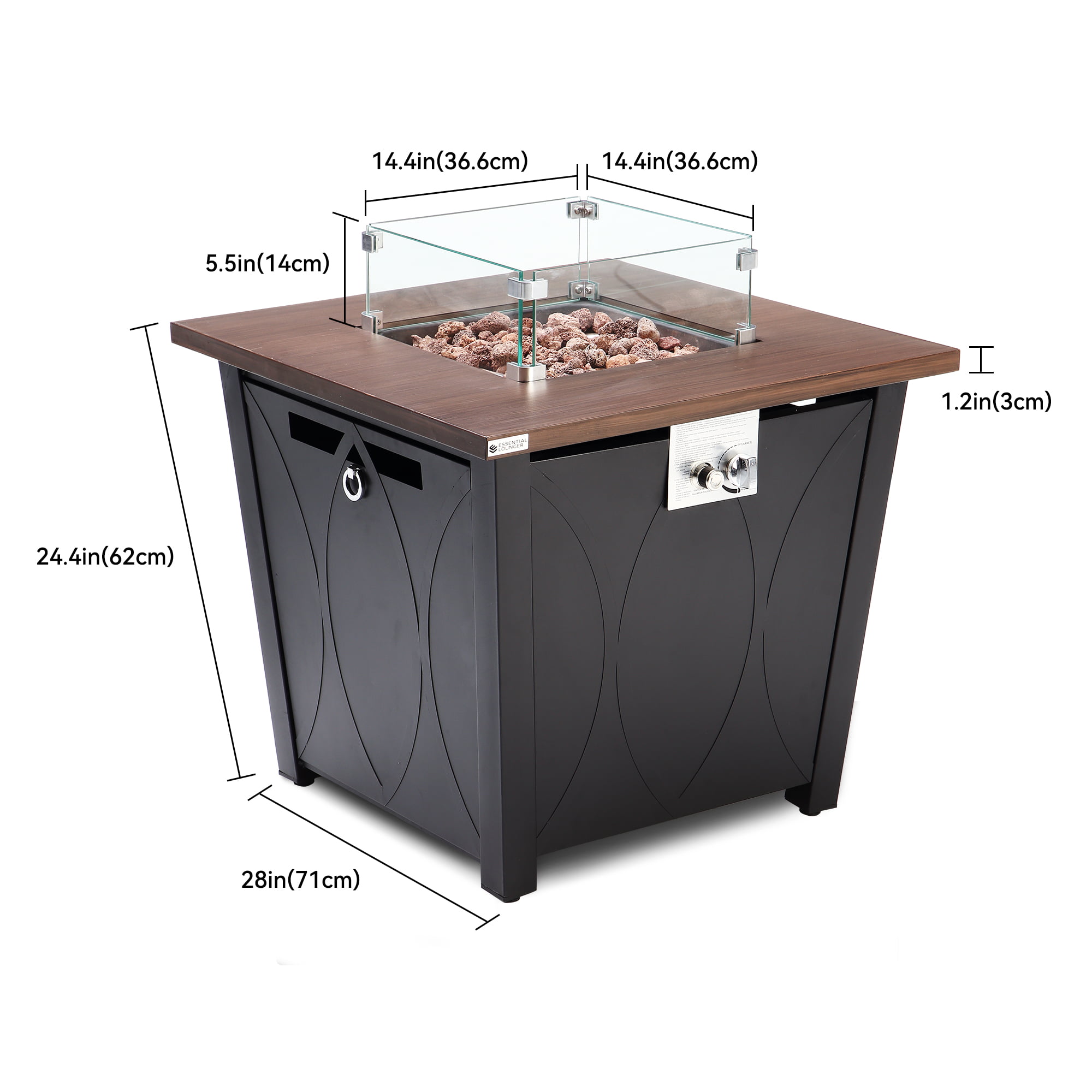 28" Propane Gas Fire Pit Table, 50000 BTU Steel Fire Table with Lid and Waterproof Cover, Black-Aldronix