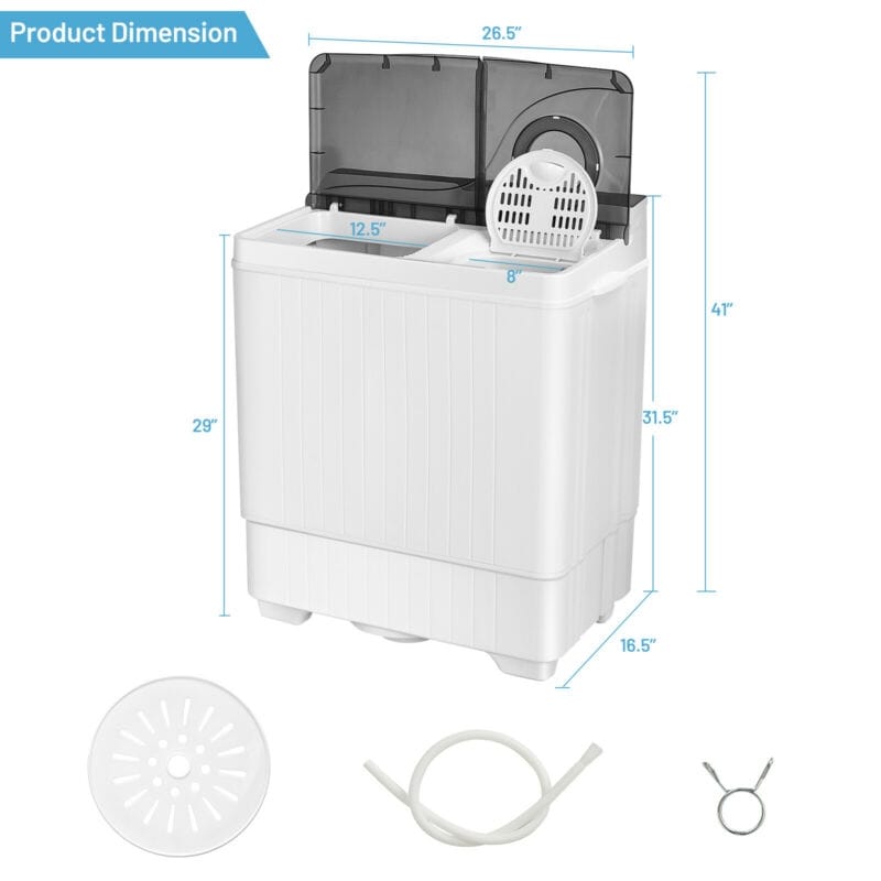 26lbs Portable Semi-automatic Washing Machine with Built-in Drain Pump Twin Tub Washer Dryer Combo-Aldronix