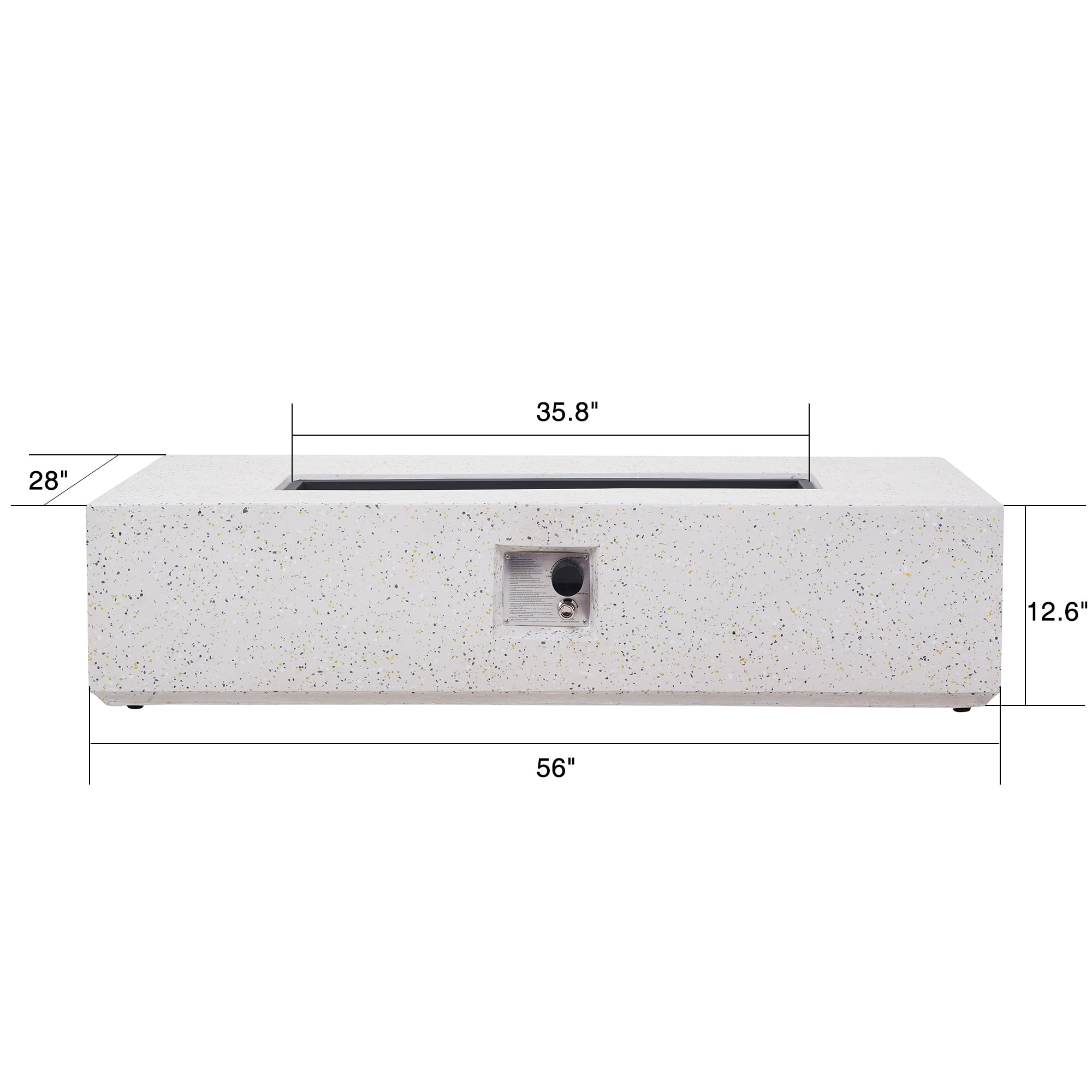 56 inch Concrete Propane Fire Pit Table, 50,000 BTU Outdoor Firepit Rectangular Table with Propane Tank Metal Stand, Fire Glass Beads and Waterproof Cover, White-Aldronix