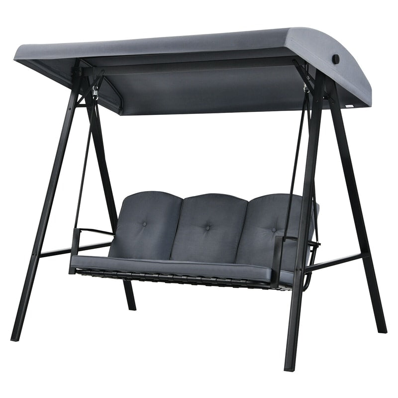 3-Seat Outdoor Porch Swing with Adjustable Tilt Canopy & Removable Cushions-Aldronix