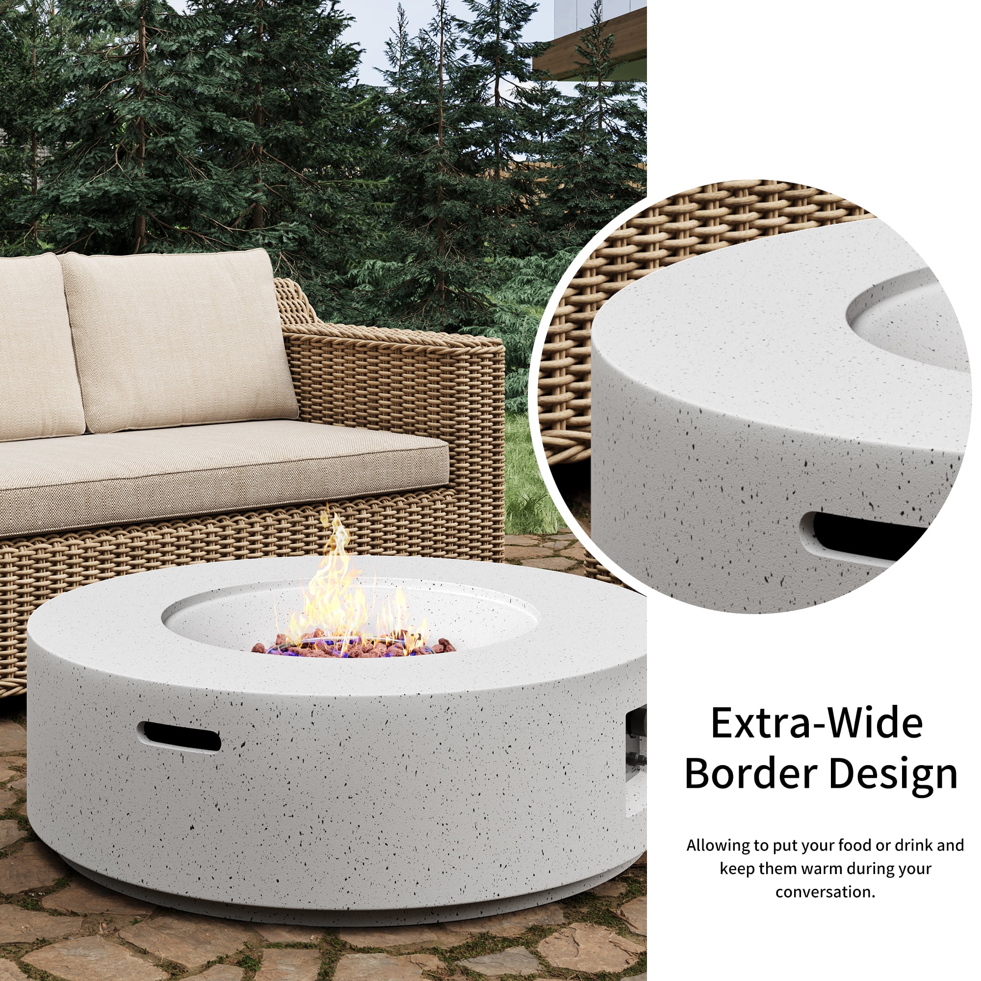 36" Propane Fire Pit 40,000 BTU Outdoor Round Fire Pits with Cover and Pulse Ignition, Outdoor Heating for Patio Garden Backyard,White-Aldronix