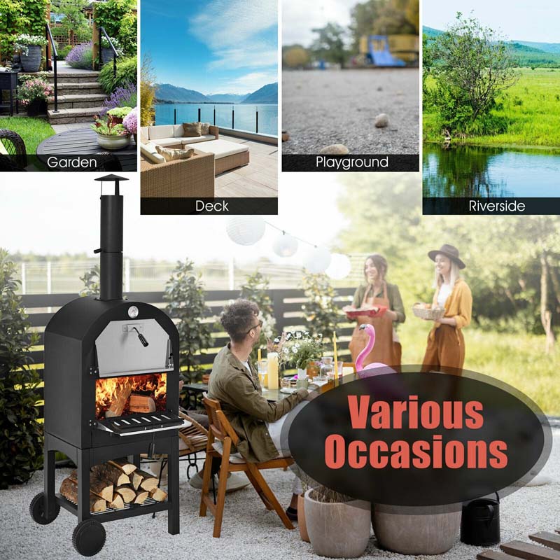 Outdoor Pizza Oven Wood Fire Maker Grill with Pizza Stone & Waterproof Cover-Aldronix