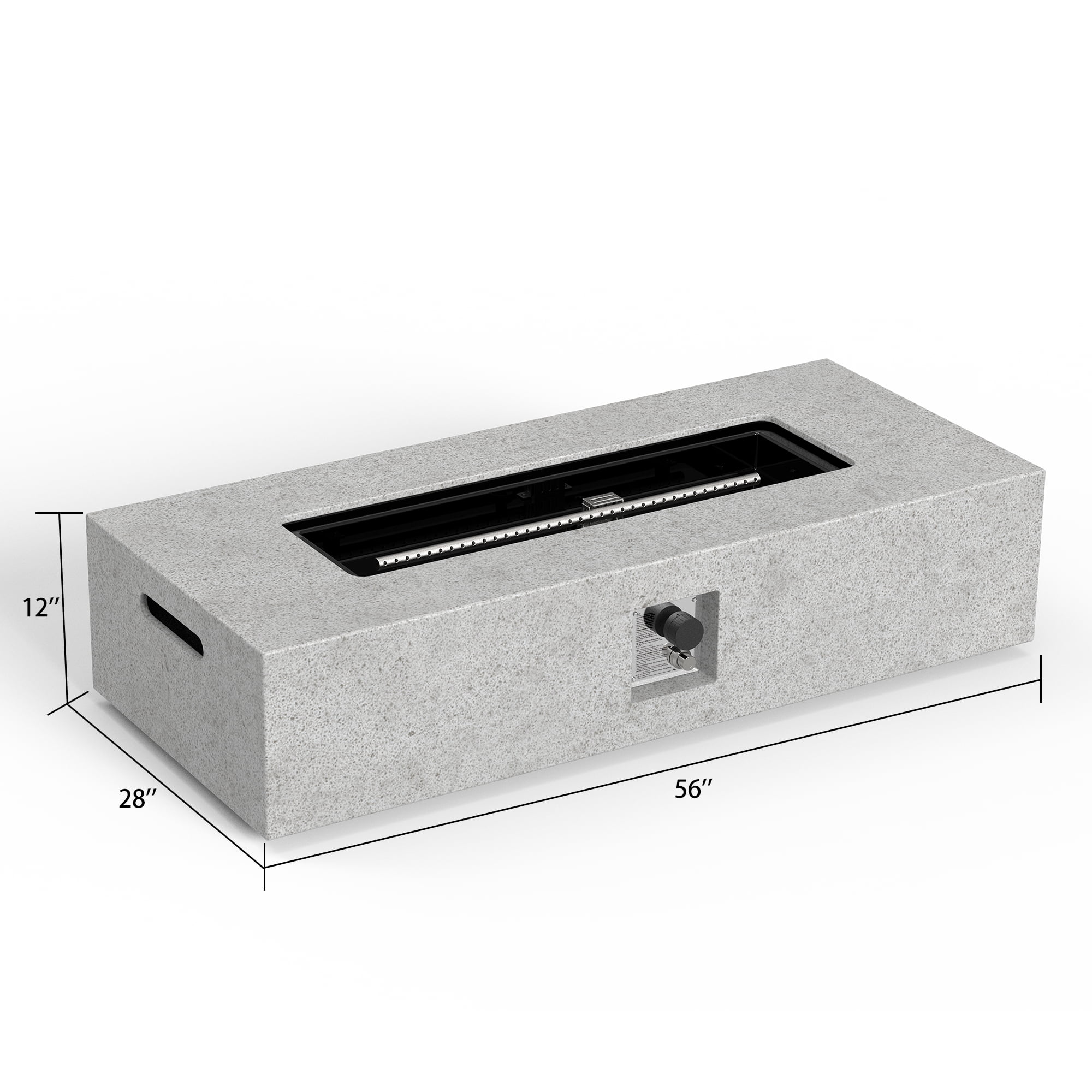 56 inch Concrete Propane Fire Pit Table, 50,000 BTU Outdoor Firepit Rectangular Table with Propane Tank Metal Stand, Fire Glass Beads and Waterproof Cover, White-Aldronix