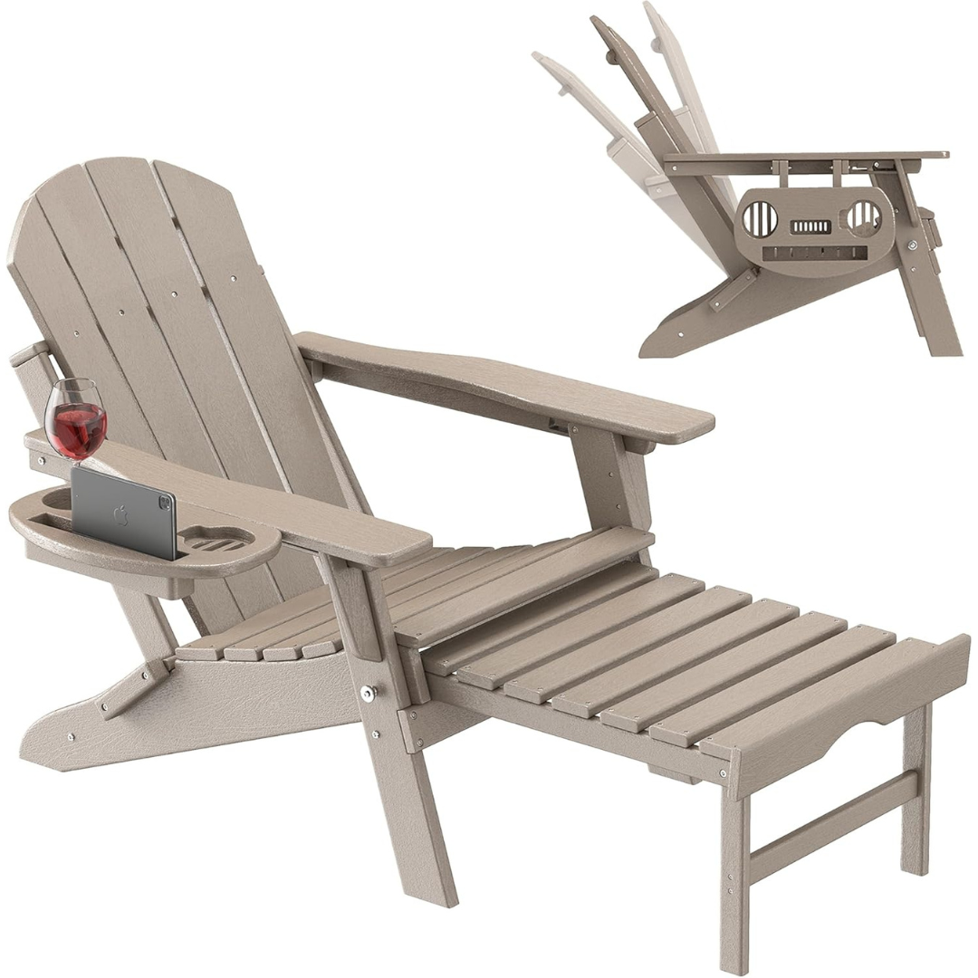 Adirondack Chair with Retractable Ottoman-Aldronix
