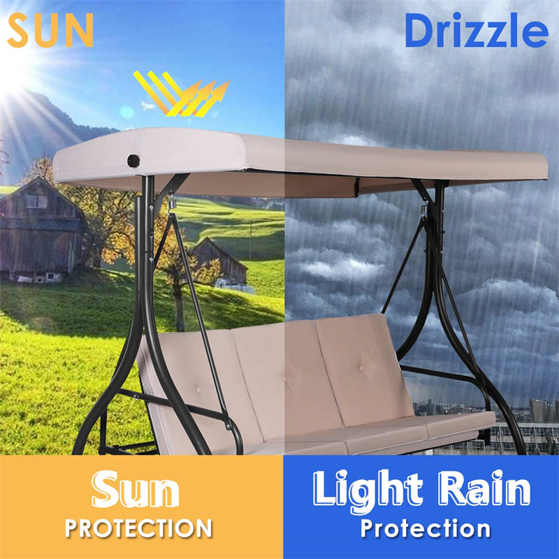 3 Seats Outdoor Patio Porch Swing Chair with Cushion Seat & Adjustable Tilt Canopy-Aldronix