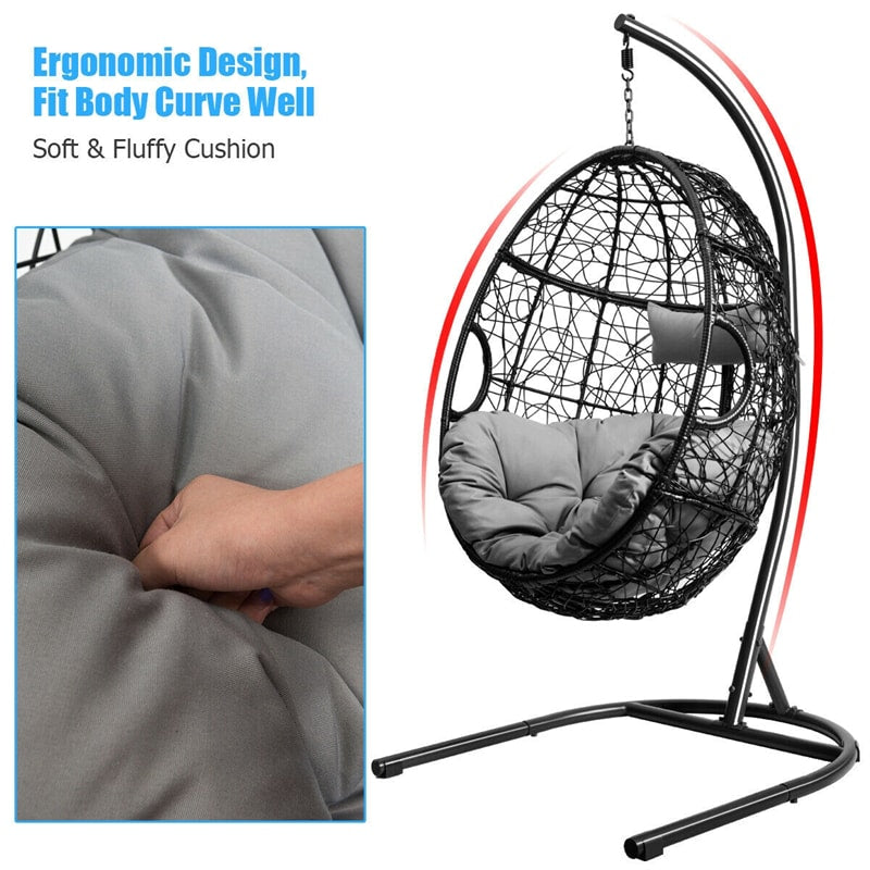 Outdoor Hanging Egg Chair Swing Hammock Chair Set with Stand & Cushion-Aldronix